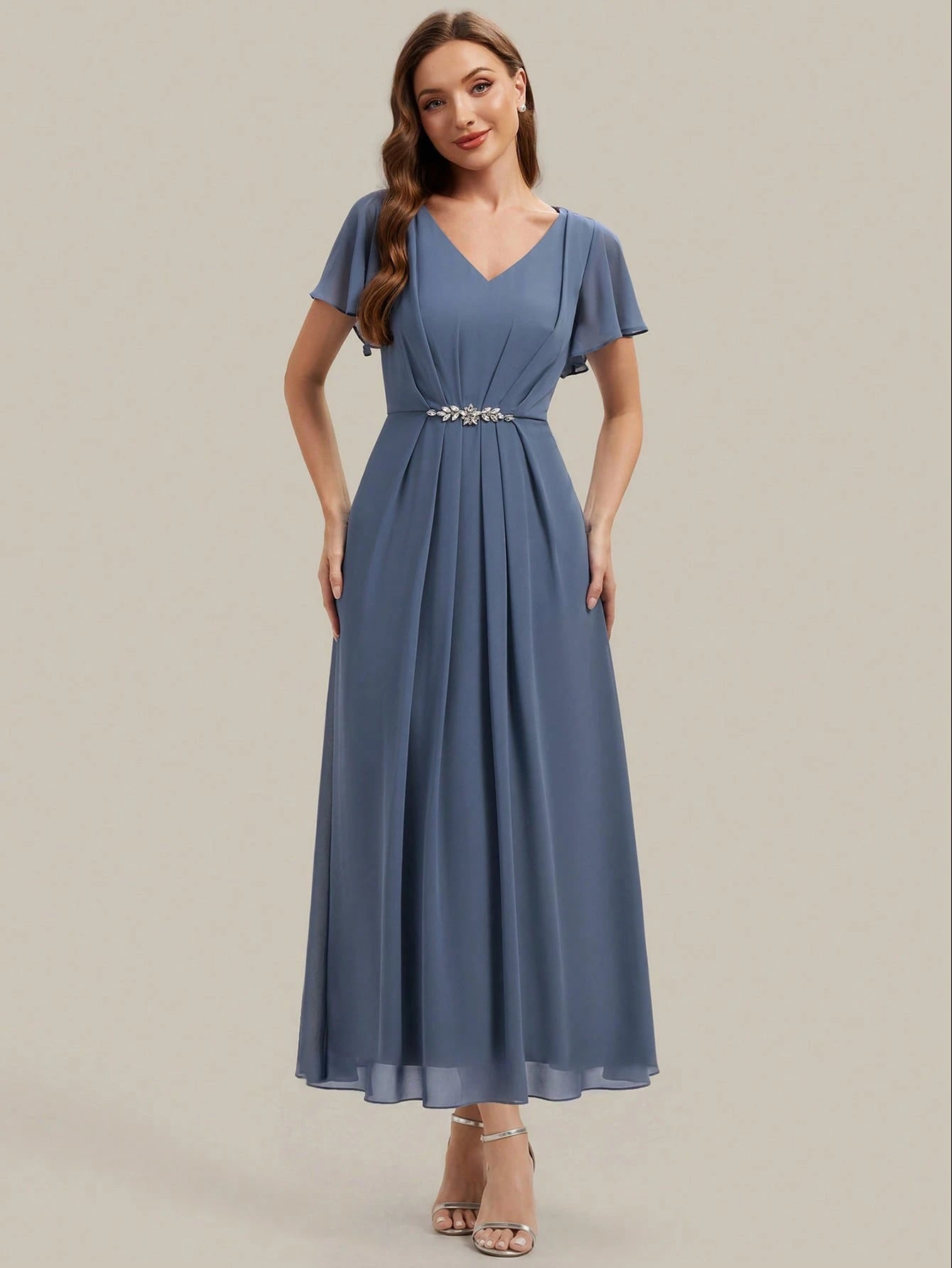 EVERPRETTY Women's Elegant Romantic V-Neck Short Sleeve Ruffle Sleeve Chiffon Evening Dress, Suitable For - image 15