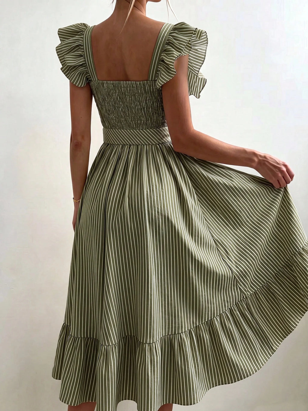Pariaura Yellow Background White Striped Women's Summer Dress,