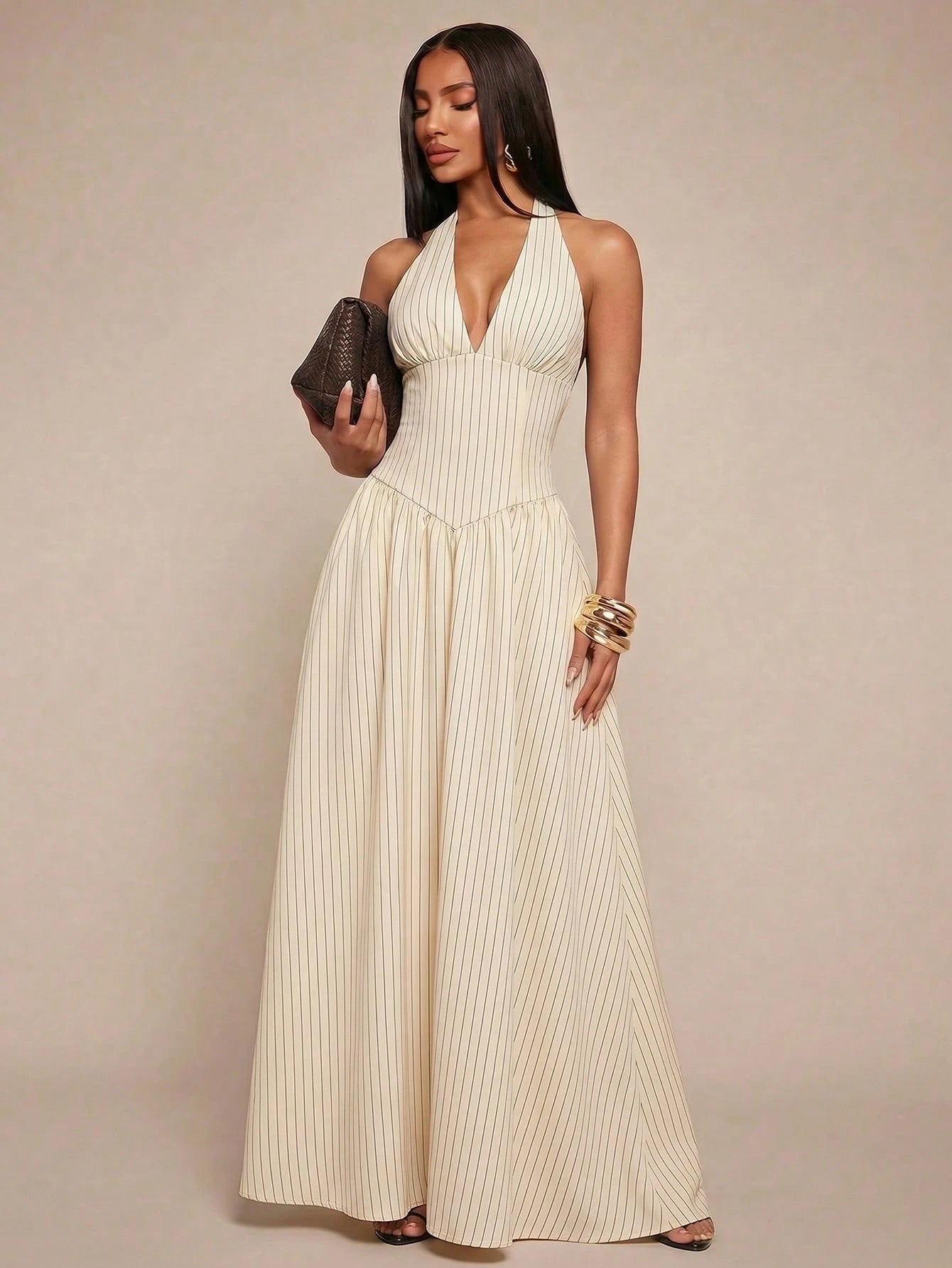 Radiana Elegant Sexy Summer Navy Blue Halter Neck Maxi Dress,Flowy