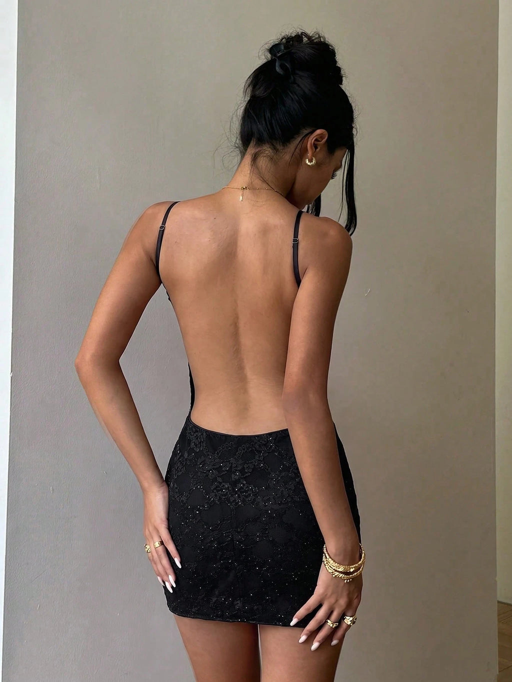 Aloruh Women's 70s Elegant Backless Mini Dress,Olive Green 3D Floral Embroidery Sequin Sheer Detail Bodycon - image 20