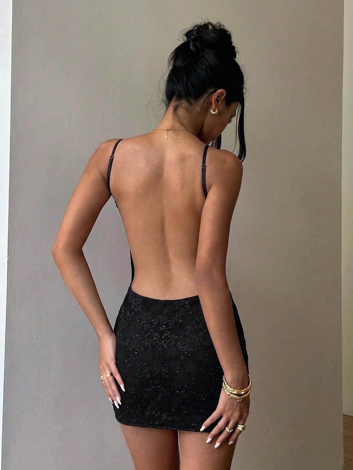 Aloruh Women's 70s Elegant Backless Mini Dress,Olive Green 3D Floral Embroidery Sequin Sheer Detail Bodycon - image 20
