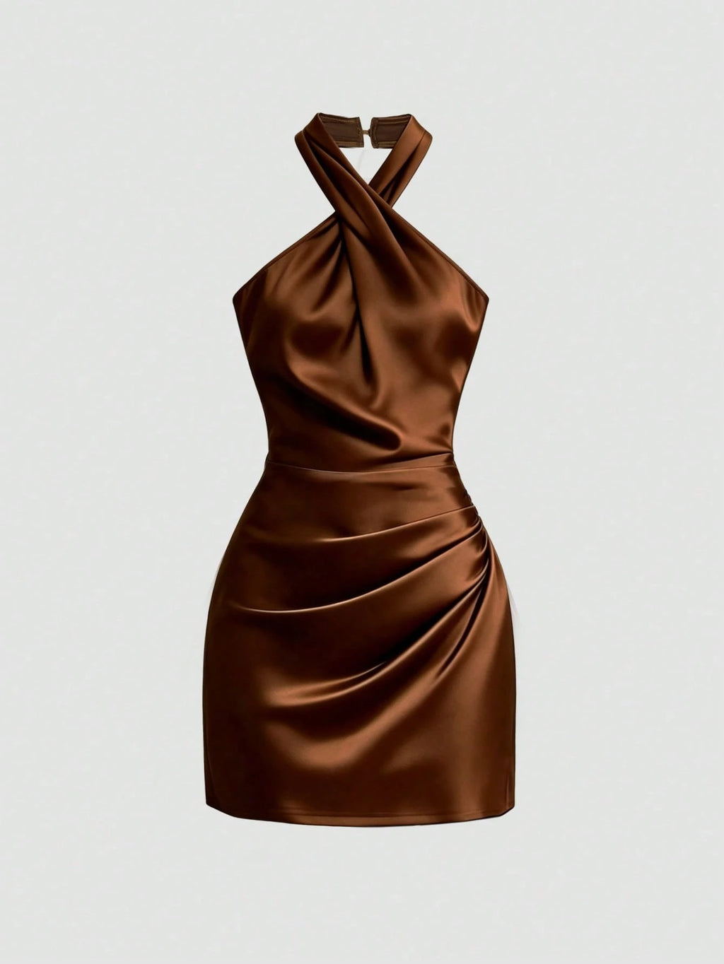 Qadelle Women's Halter Neck Backless Solid Color Ruched Criss-Cross Neckline Dress - image 4