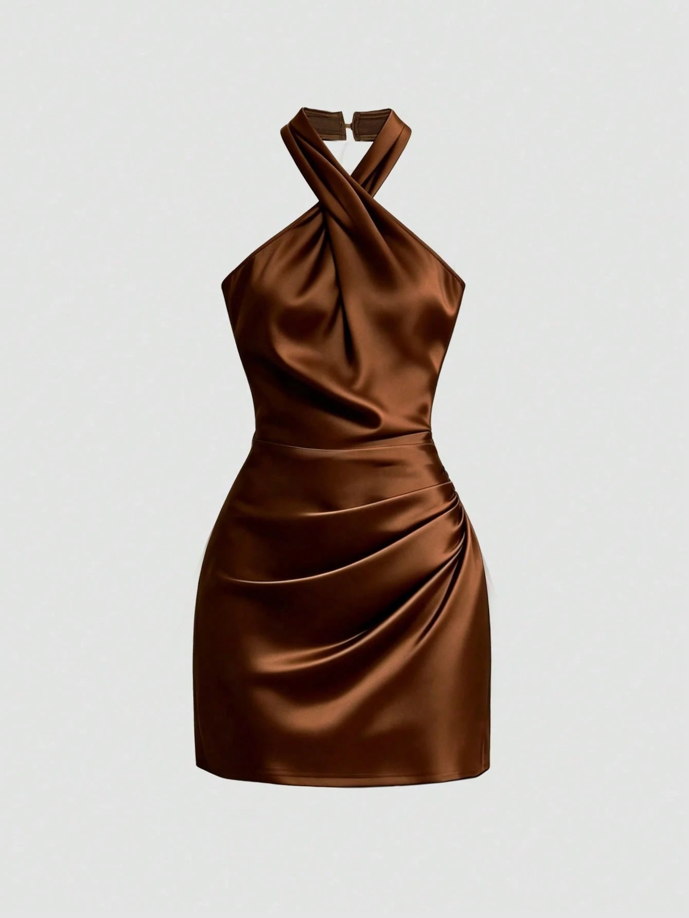 Qadelle Women's Halter Neck Backless Solid Color Ruched Criss-Cross Neckline Dress - image 4