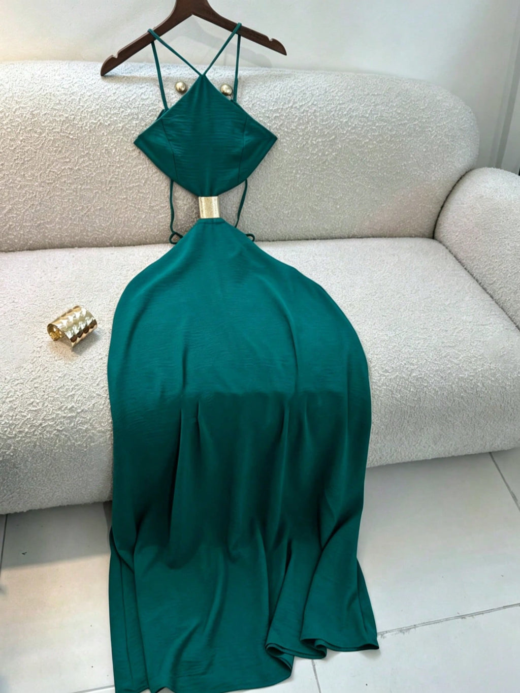 Summer Women's Midi Strap Dress, Vacation Style Backless Hollow Out