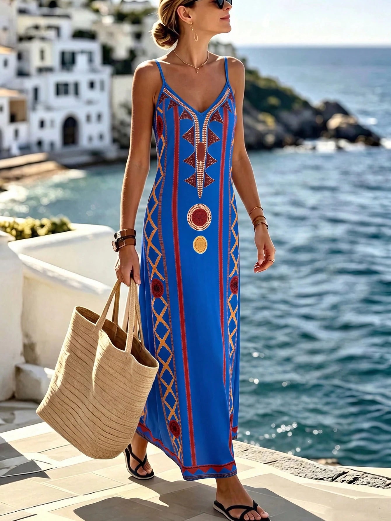 Selamara Women's Geometric Print Casual Party & Travel Spaghetti Strap Dress - image 9