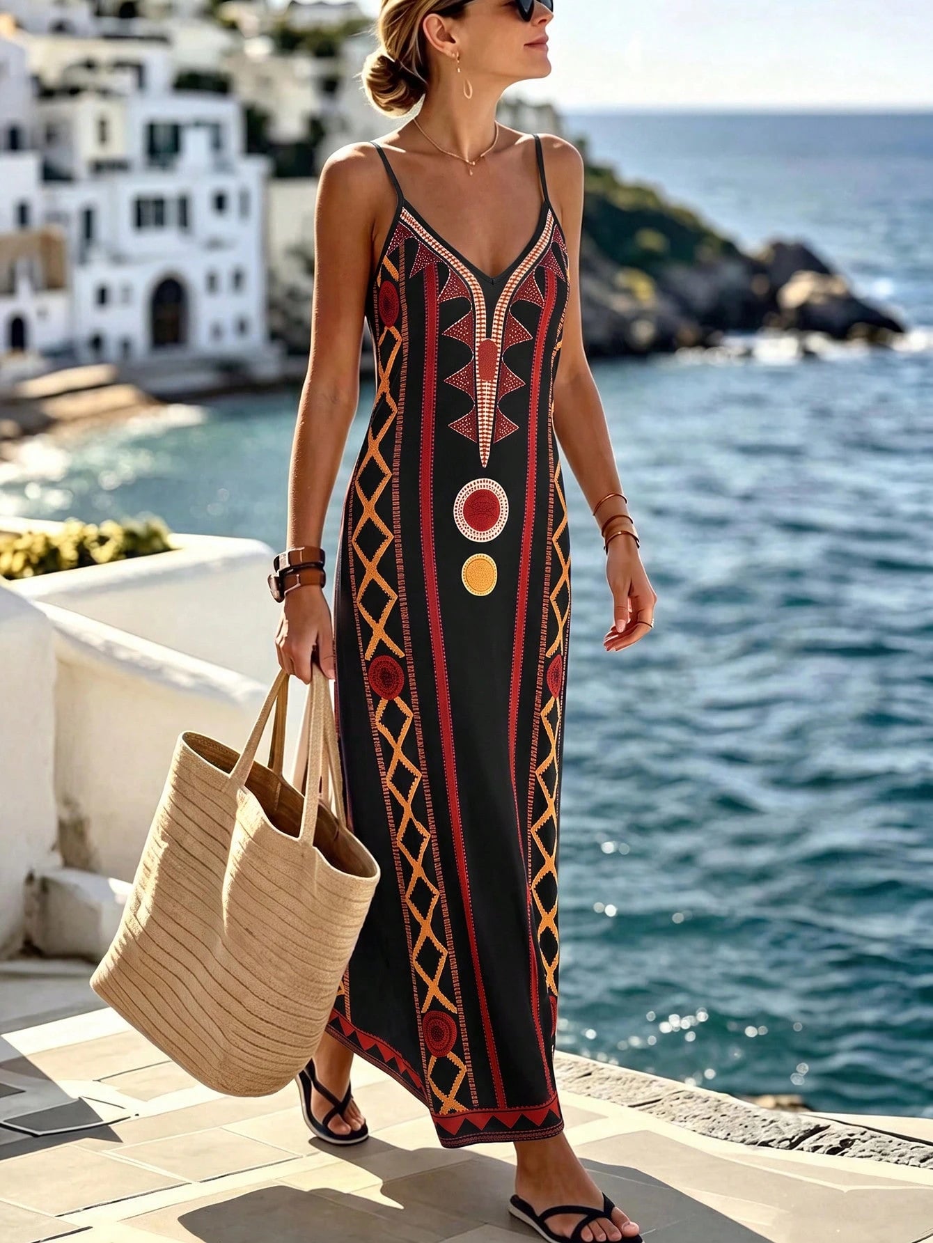Selamara Women's Geometric Print Casual Party & Travel Spaghetti
