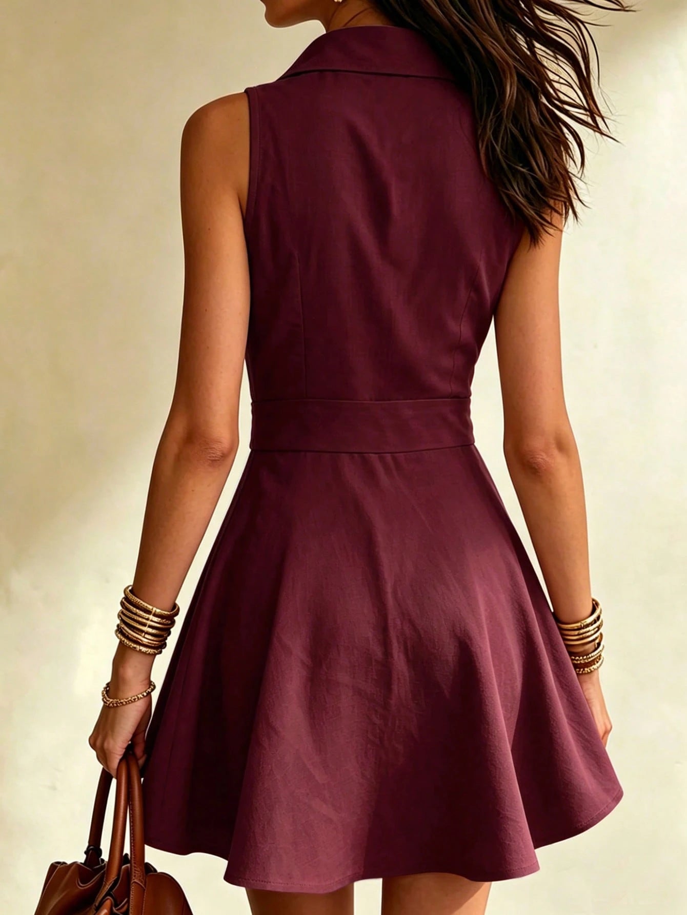 EMERY ROSE Women's Button Fashion Solid Color Ruffle Hem Dress