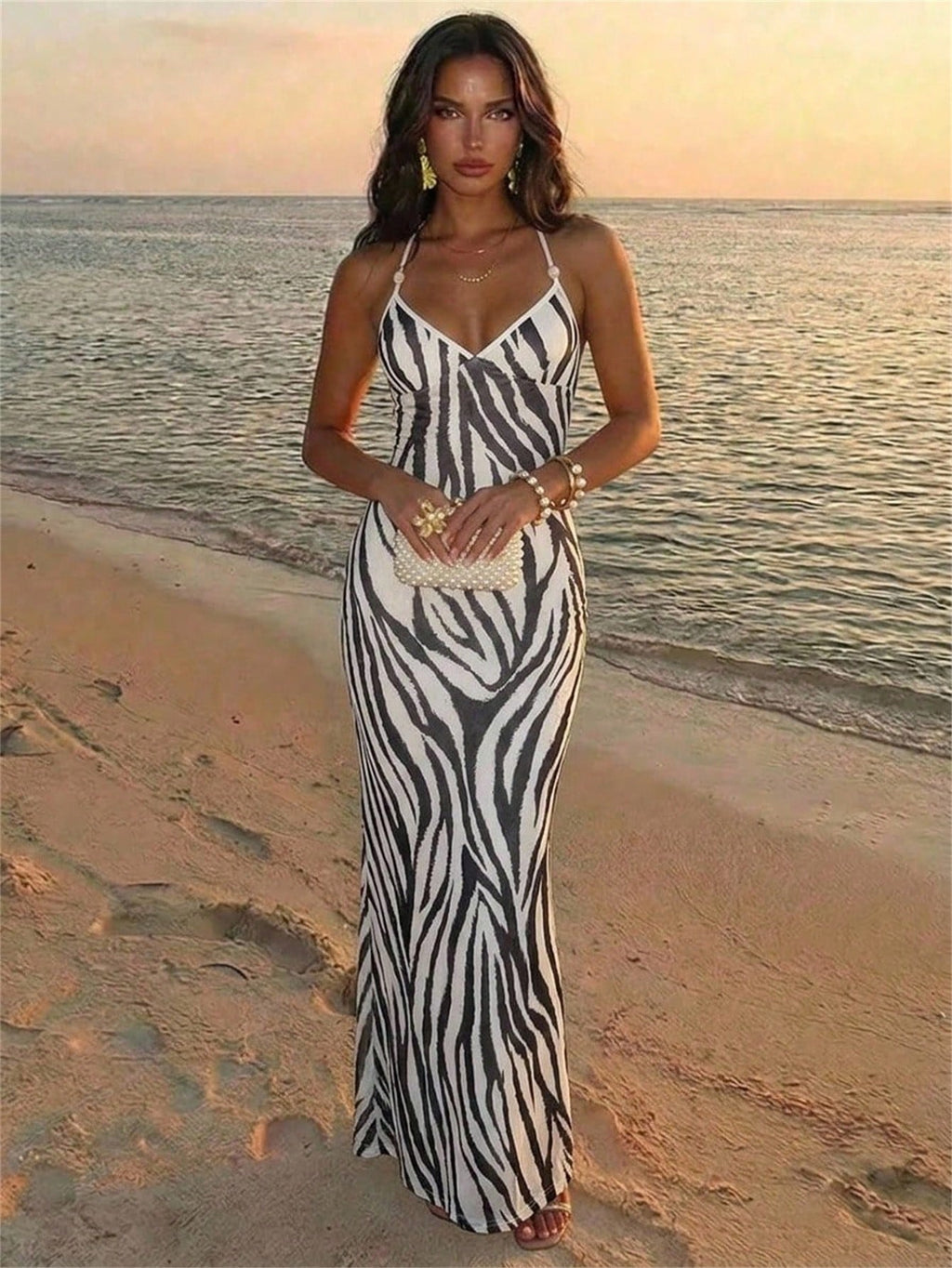 Aloruh Women's Spaghetti Strap Beaded Decor Leopard Print Fitted Dress,Summer Dresses For Women - image 7