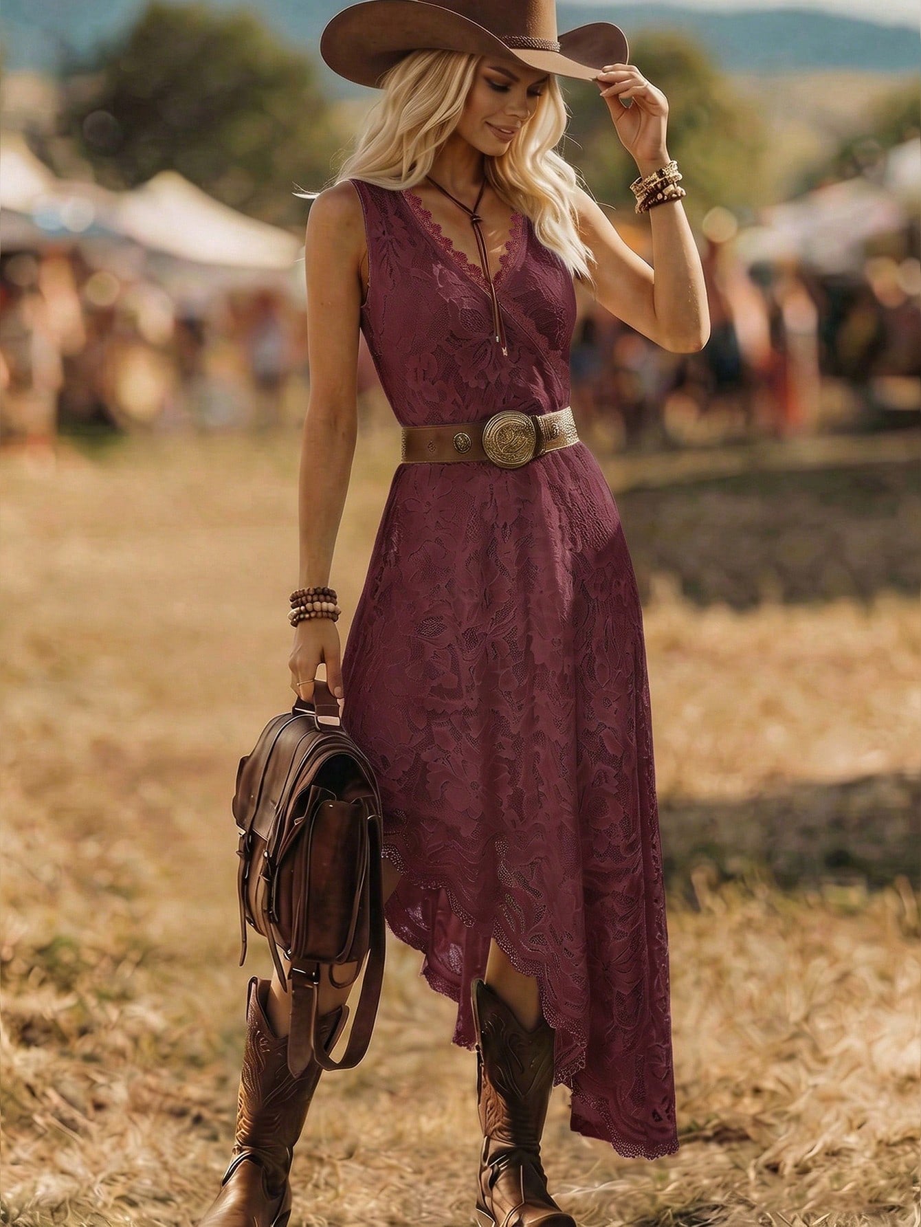 LUNE Women's Elegant V-Neck Lace-Embroidered Sleeveless Dress With Asymmetric Bottom Hem Nomadic Party - image 17