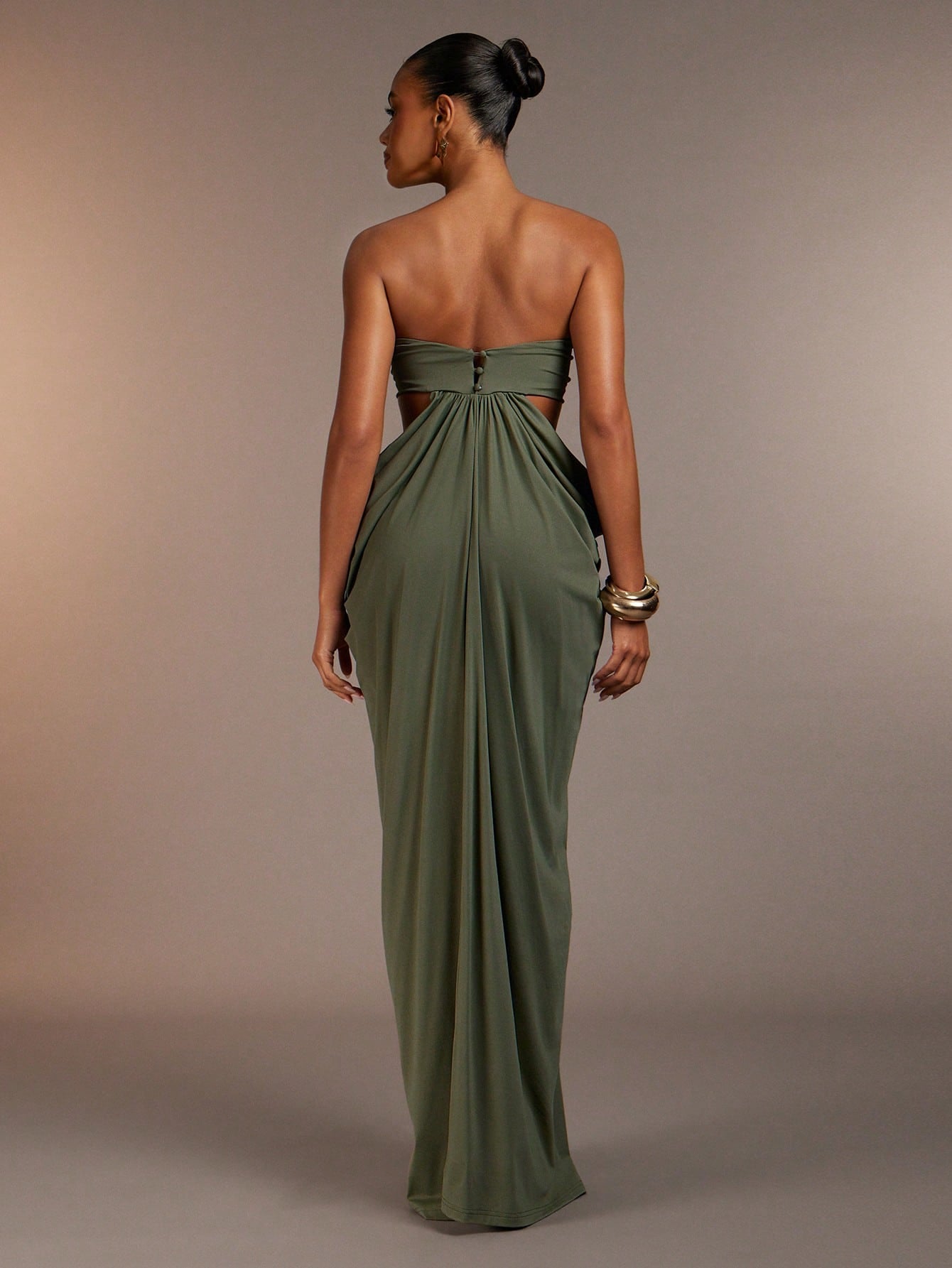 Hauture Women's Elegant Sexy Strapless Cut-Out Maxi Dress Soft Drape,