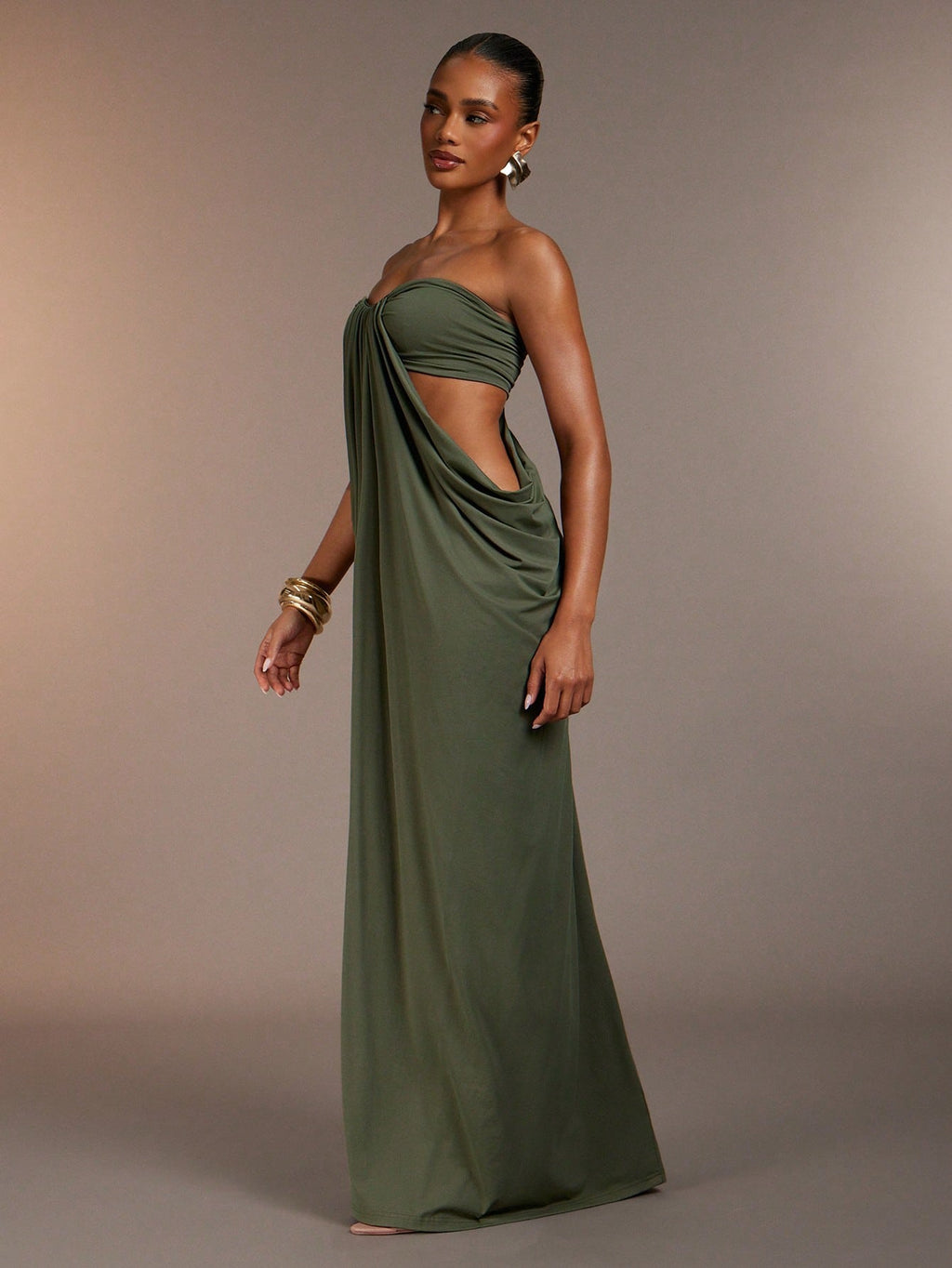 Hauture Women's Elegant Sexy Strapless Cut-Out Maxi Dress Soft Drape,