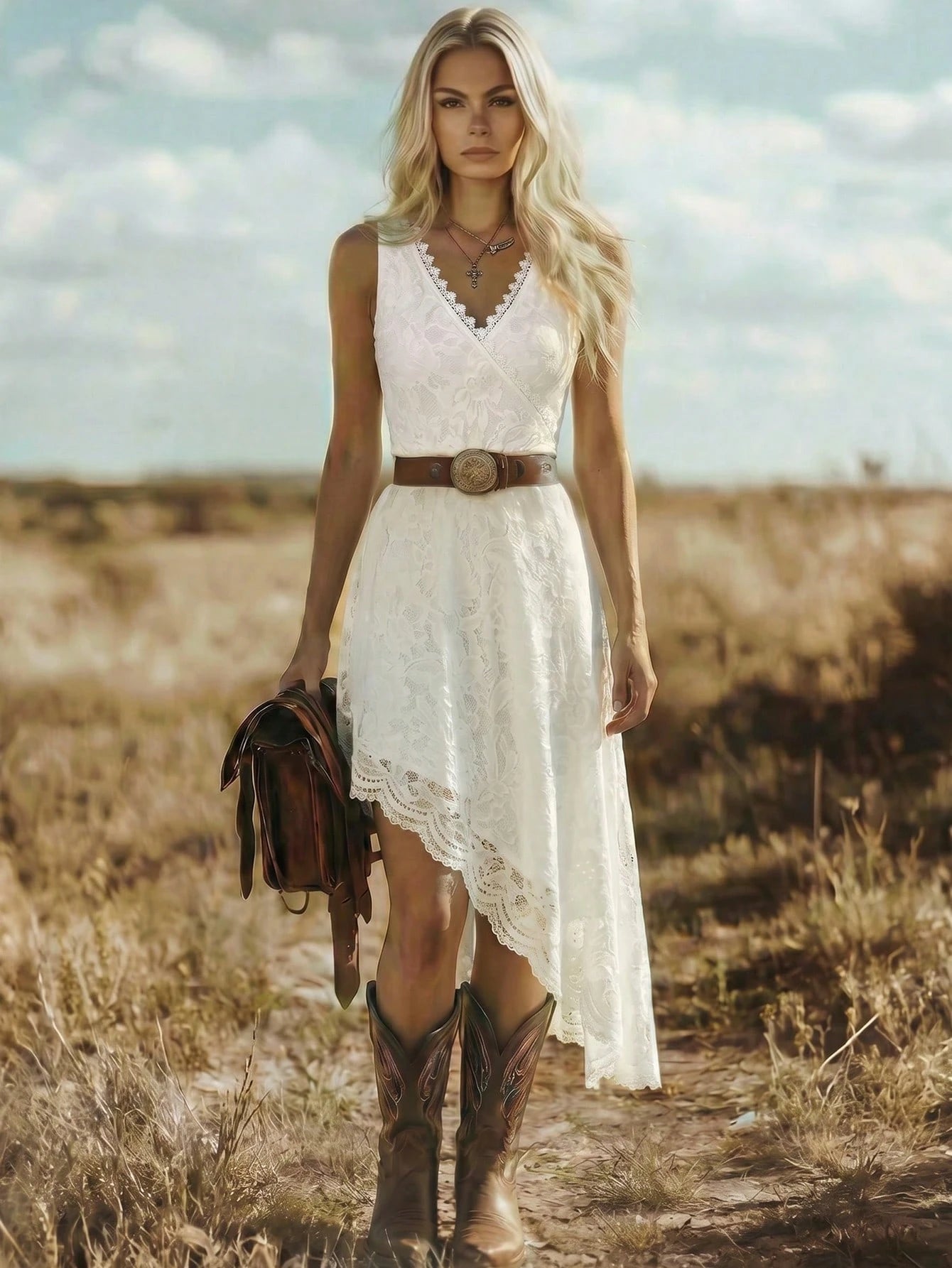 LUNE Women's Elegant V-Neck Lace-Embroidered Sleeveless Dress With