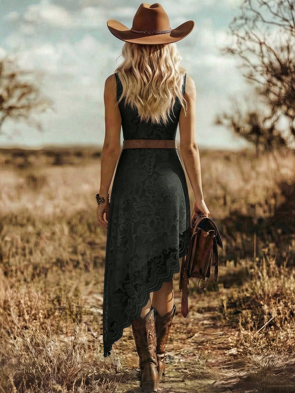 LUNE Women's Elegant V-Neck Lace-Embroidered Sleeveless Dress With Asymmetric Bottom Hem Nomadic Party - image 2