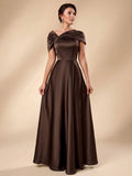 Serin Women's Elegant Romantic Sage Green Satin Off Shoulder Twist Knot Asymmetric Bow A-Line Formal