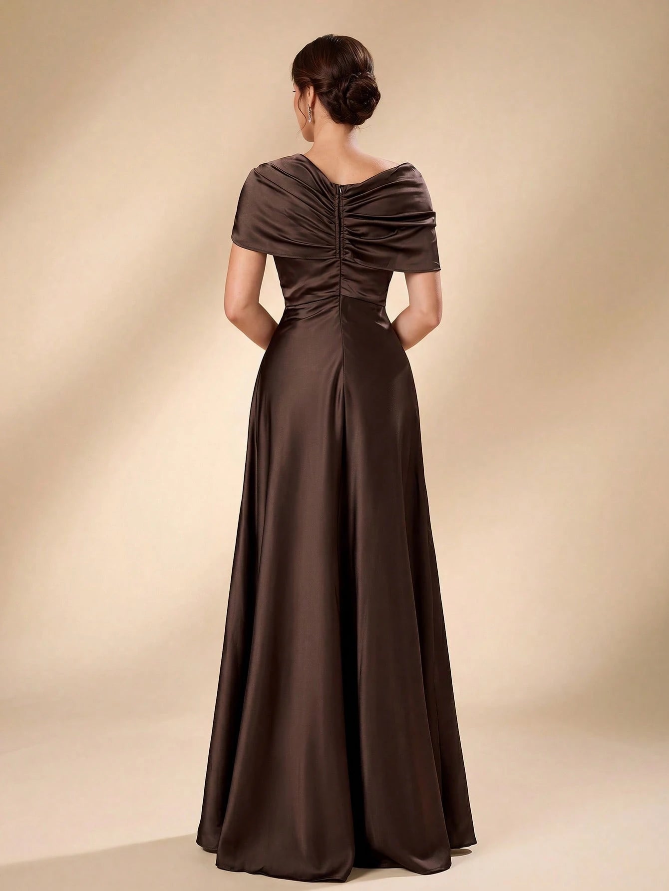 Serin Women's Elegant Romantic Sage Green Satin Off Shoulder Twist Knot Asymmetric Bow A-Line Formal - image 2