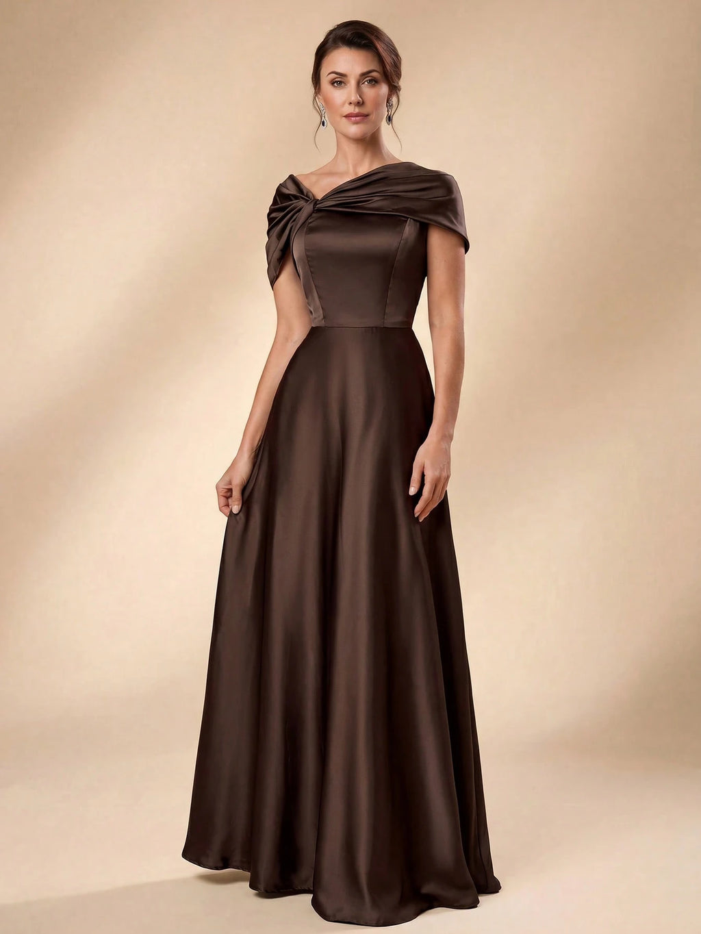 Serin Women's Elegant Romantic Sage Green Satin Off Shoulder Twist Knot Asymmetric Bow A-Line Formal - image 4