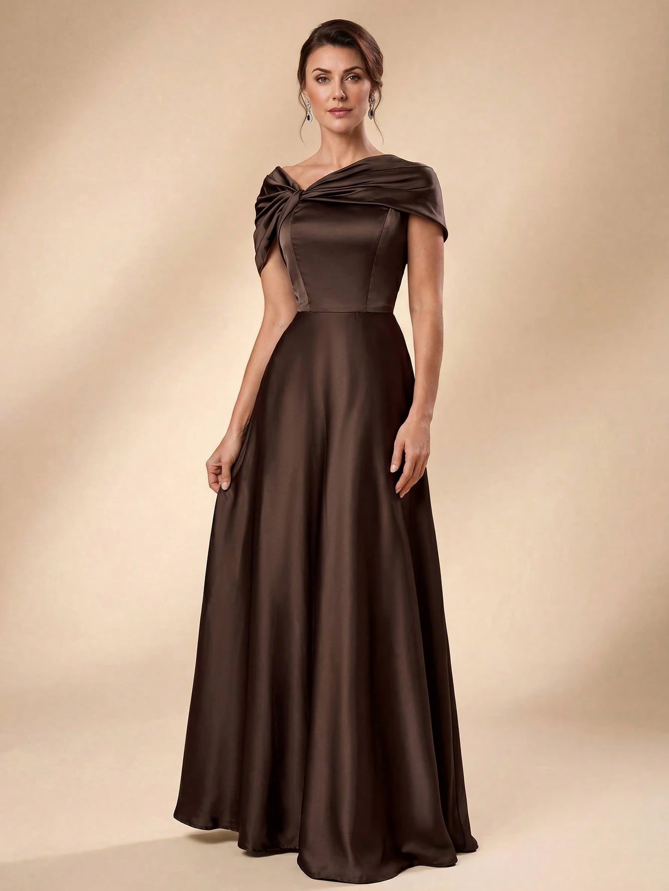 Serin Women's Elegant Romantic Sage Green Satin Off Shoulder Twist Knot Asymmetric Bow A-Line Formal - image 4
