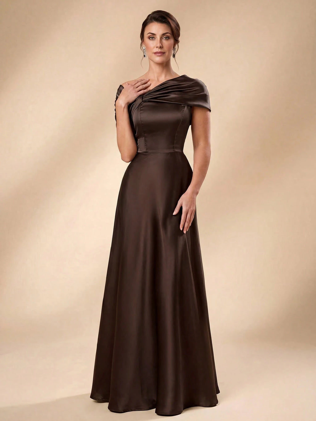 Serin Women's Elegant Romantic Sage Green Satin Off Shoulder Twist Knot Asymmetric Bow A-Line Formal - image 5