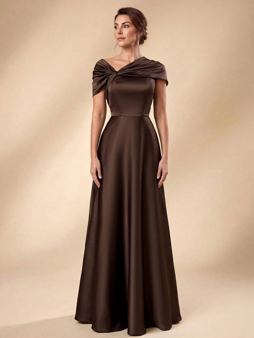 Serin Women's Elegant Romantic Sage Green Satin Off Shoulder Twist Knot Asymmetric Bow A-Line Formal - image 6
