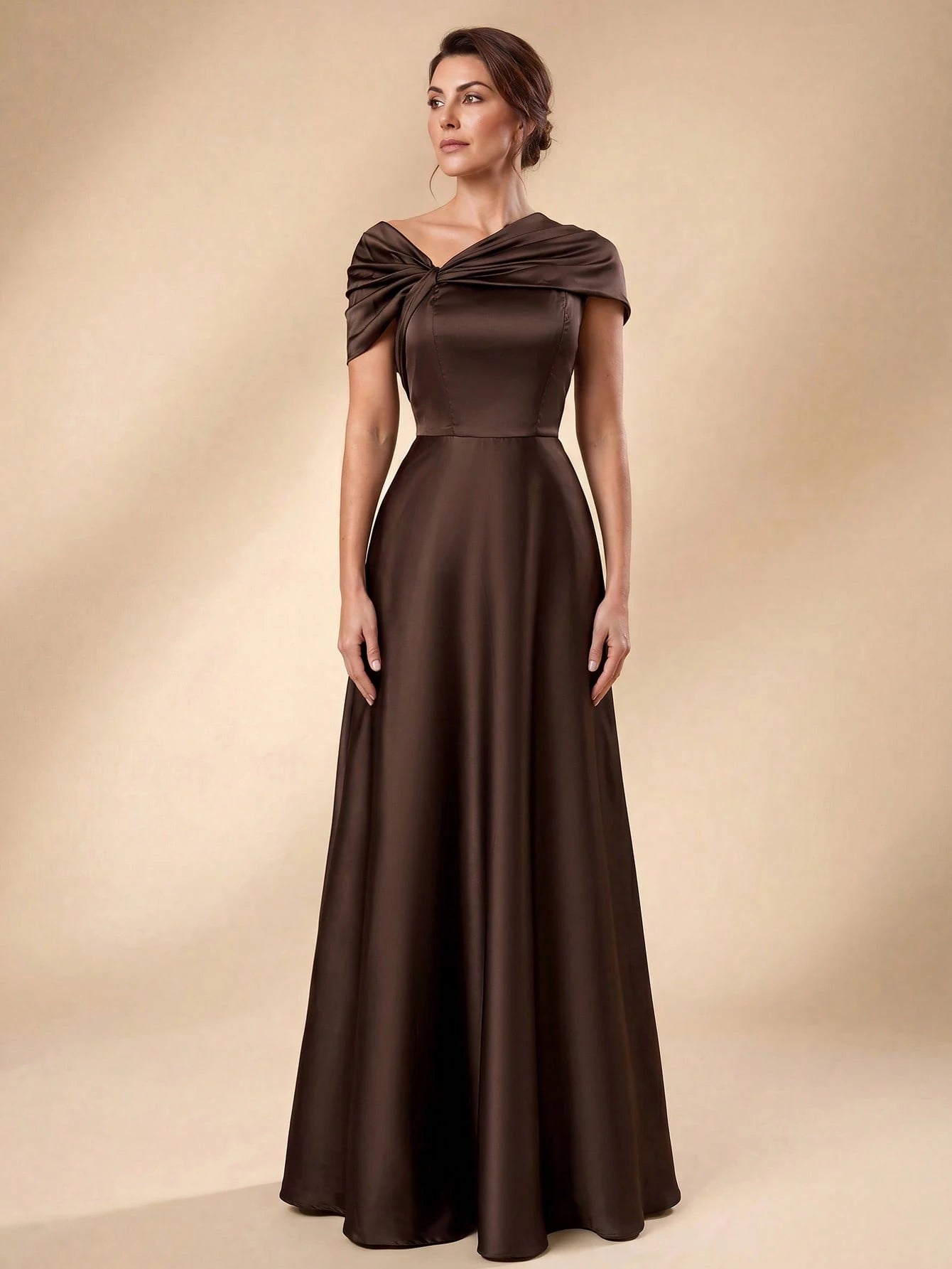 Serin Women's Elegant Romantic Sage Green Satin Off Shoulder Twist Knot Asymmetric Bow A-Line Formal - image 6