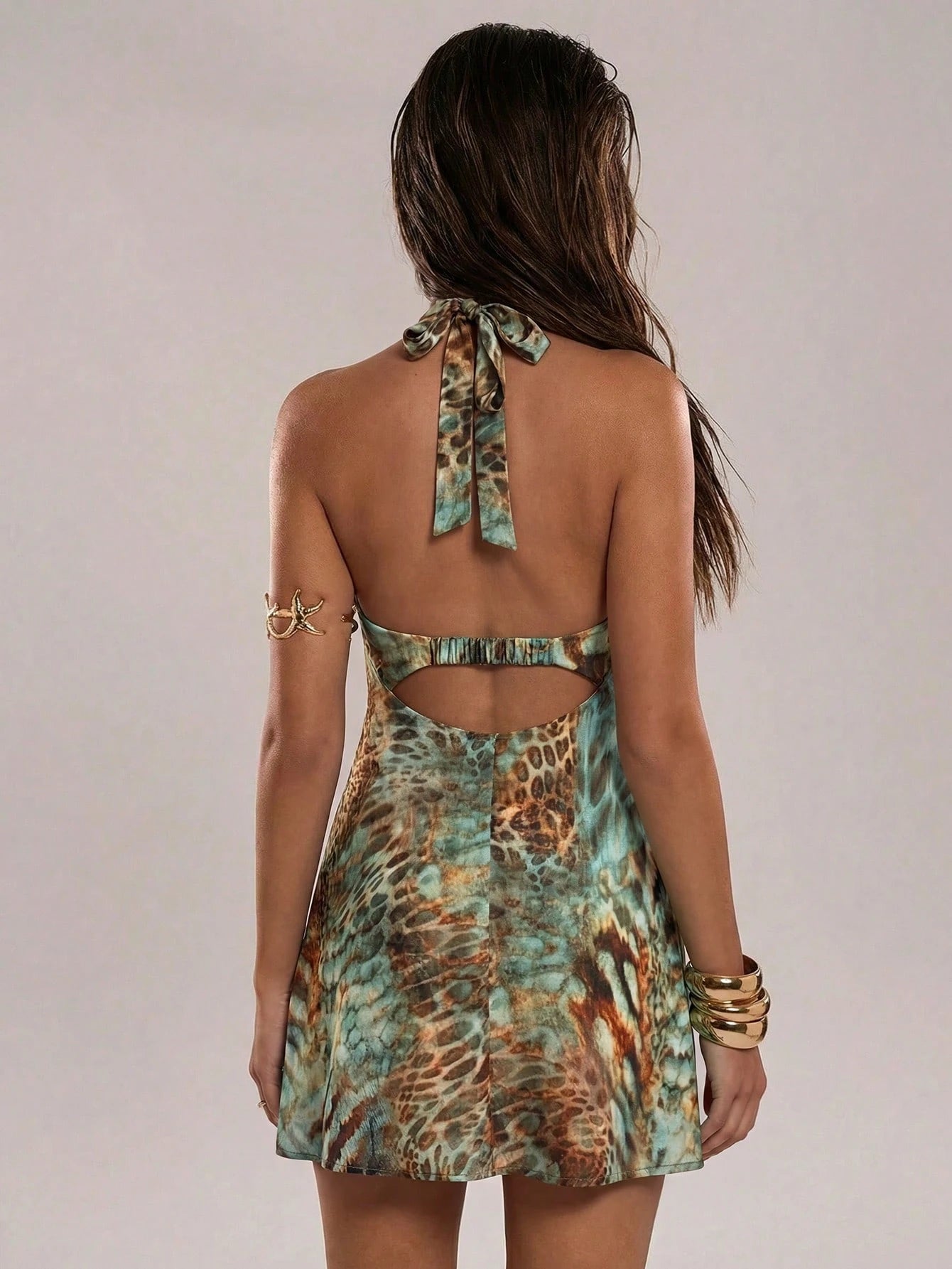 BAE Women's Red Summer Boho Sequin Holiday Vacation Holiday Animal Print & Floral Halter Metal Decor Backless - image 2