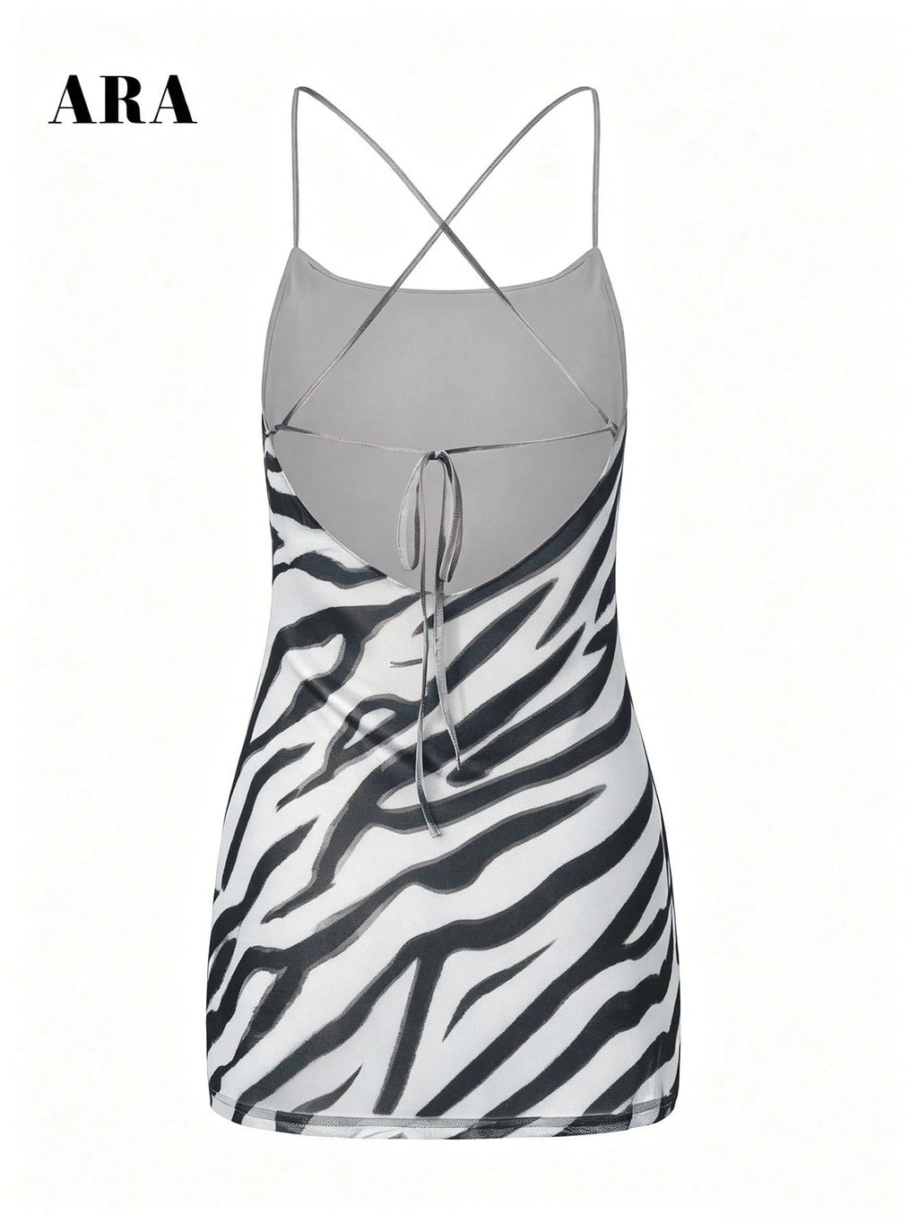 ARA CHIC Women's Vintage Zebra Print Lace-Up Tank Dress, Low Back