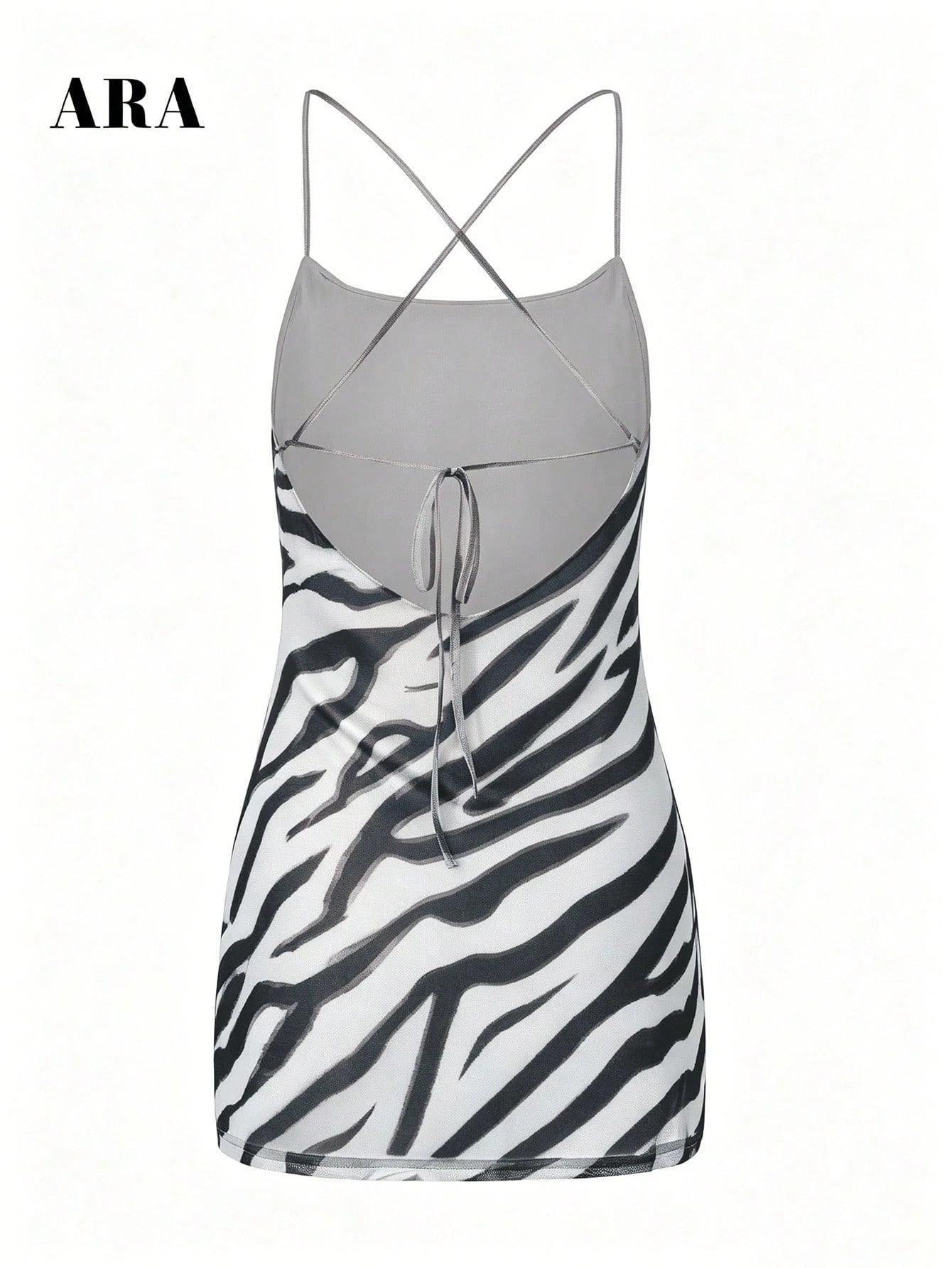ARA CHIC Women's Vintage Zebra Print Lace-Up Tank Dress, Low Back