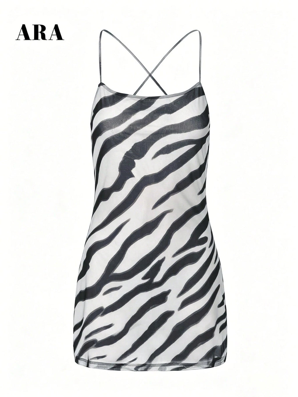 ARA CHIC Women's Vintage Zebra Print Lace-Up Tank Dress, Low Back