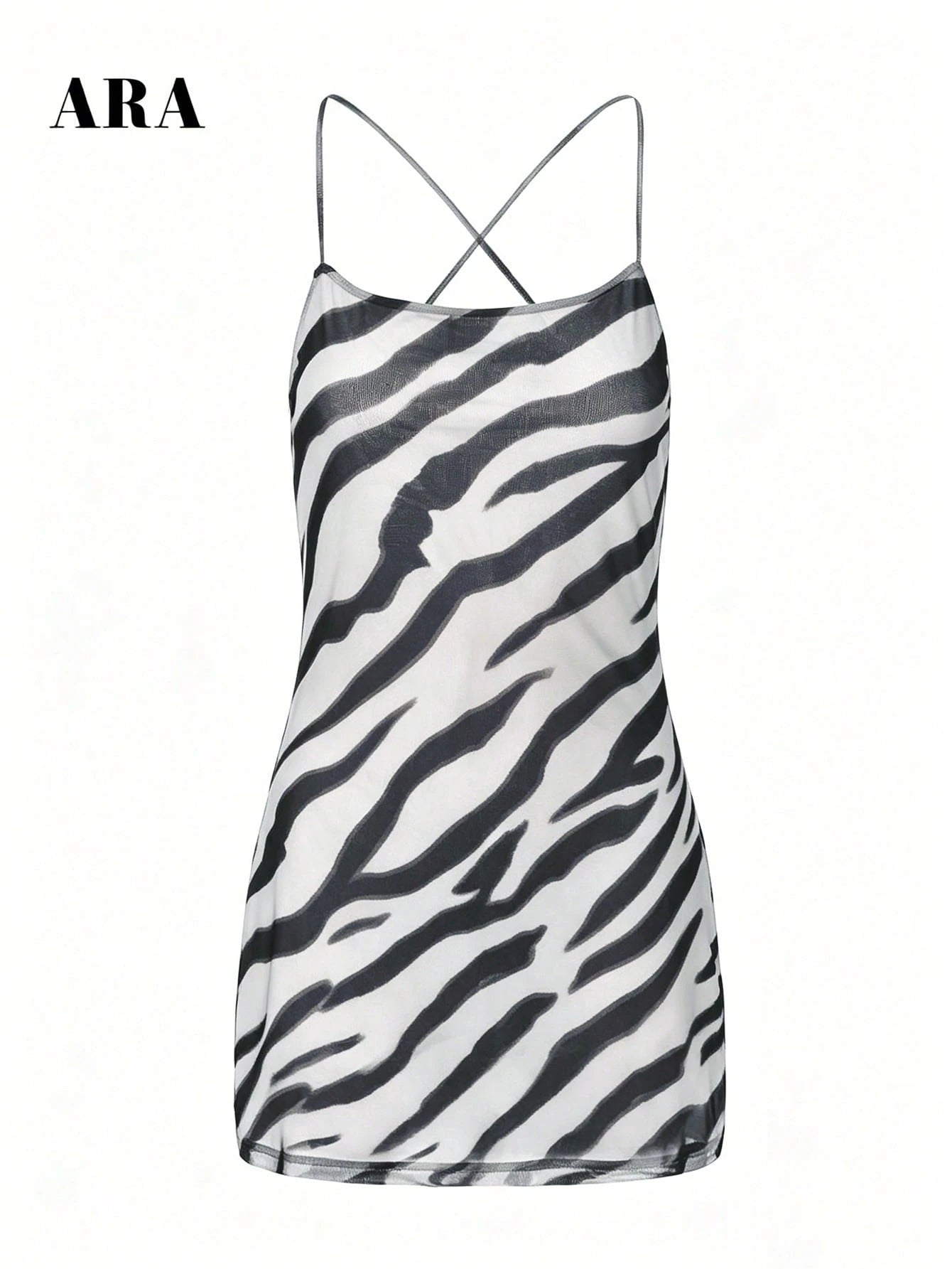 ARA CHIC Women's Vintage Zebra Print Lace-Up Tank Dress, Low Back