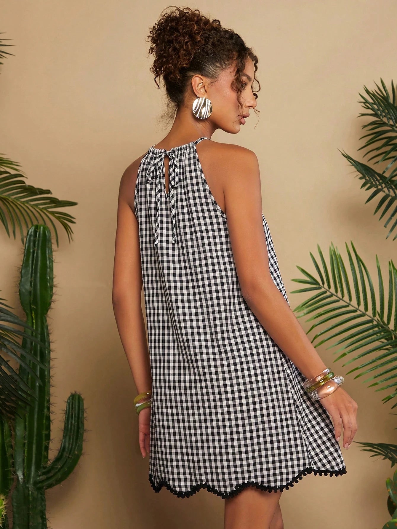 Travachic Woven Plaid Vacation Short Dress For Women Beach Vacation