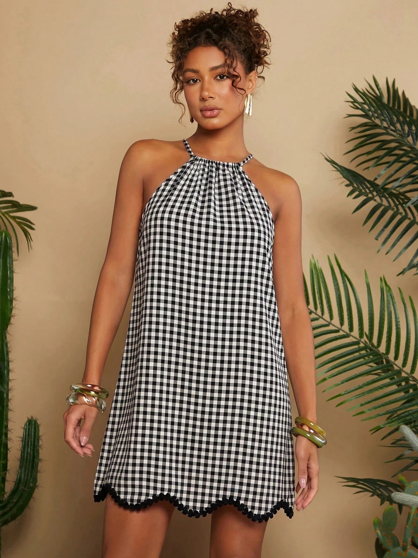 Travachic Woven Plaid Vacation Short Dress For Women Beach Vacation