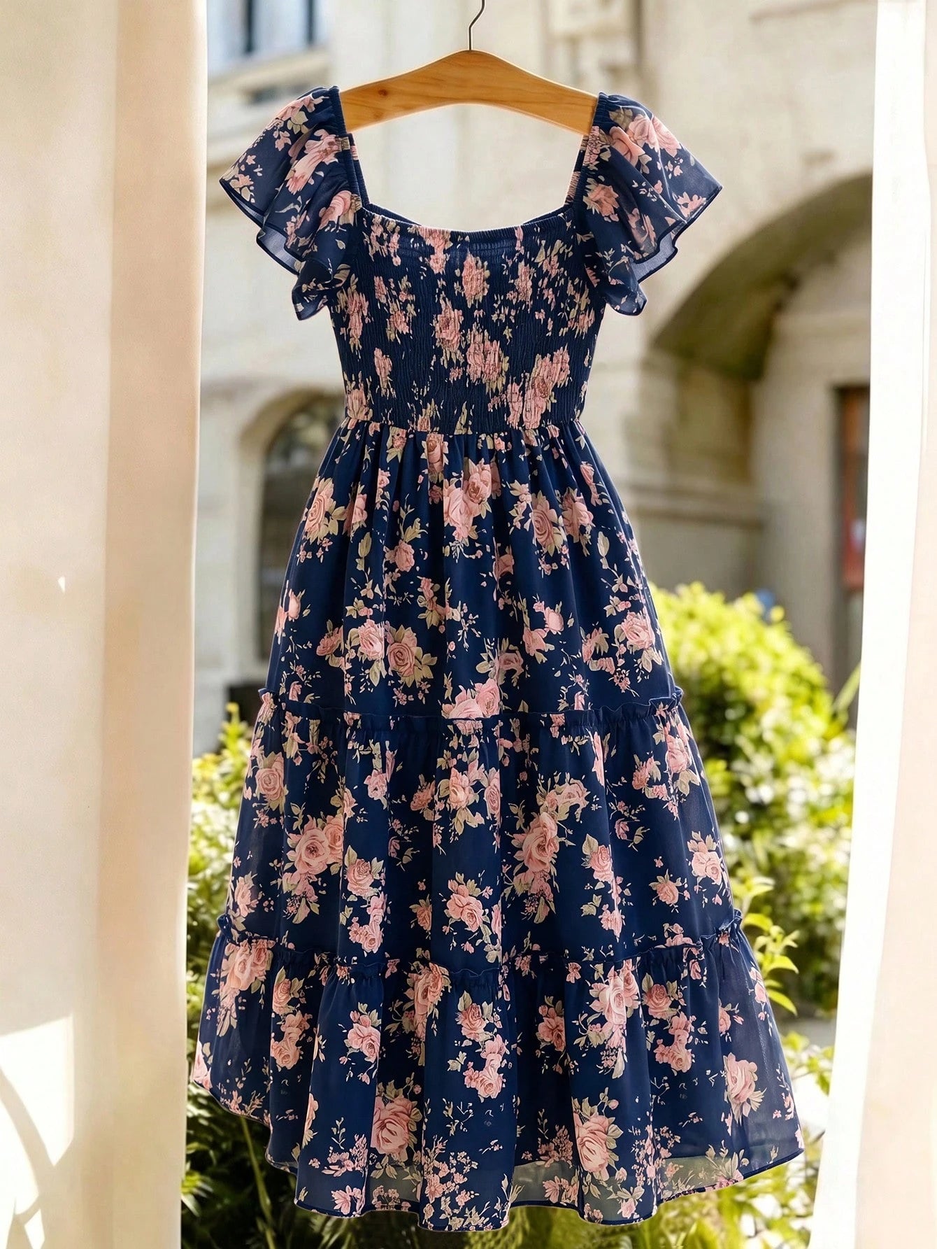 Elenzya Pink Floral Dress For Women,Summer Cottage Core Vintage Square Neck Ruffled Sleeve Waist Cinched - image 2