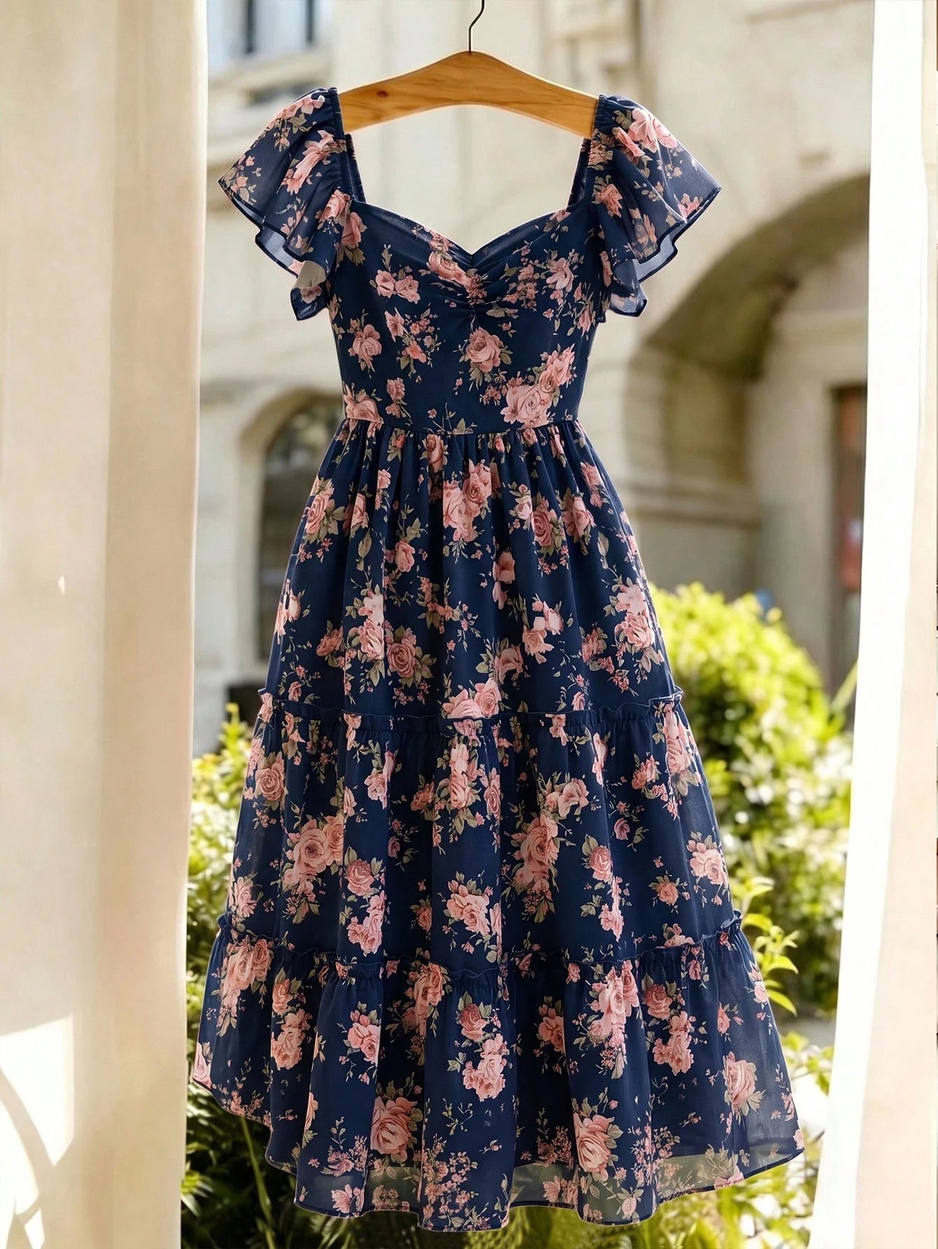 Elenzya Pink Floral Dress For Women,Summer Cottage Core Vintage Square Neck Ruffled Sleeve Waist Cinched - image 5
