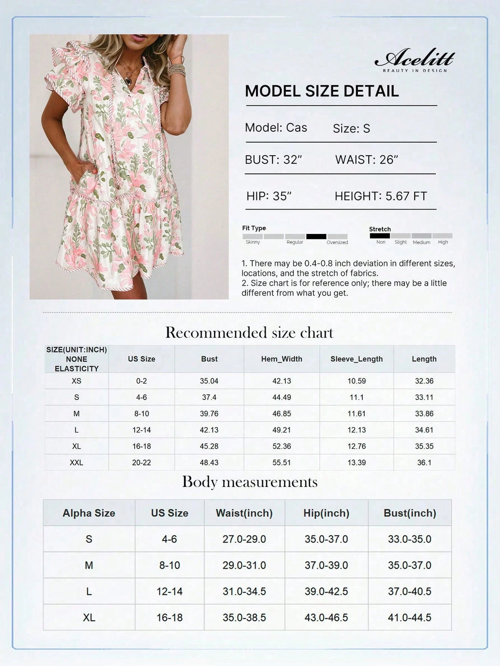 Acelitt Summer Light Blue Floral Contrast Edge Layered Short Sleeve