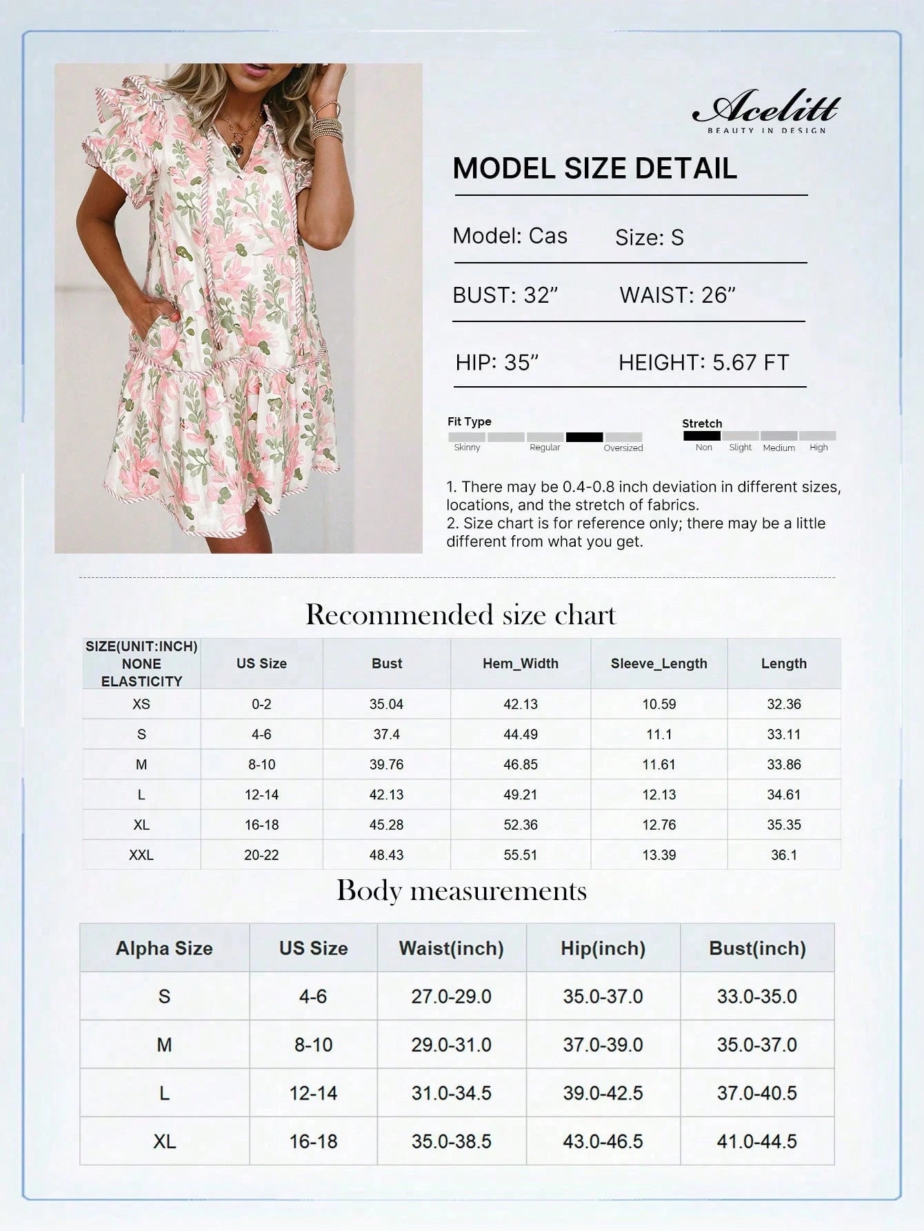 Acelitt Summer Light Blue Floral Contrast Edge Layered Short Sleeve