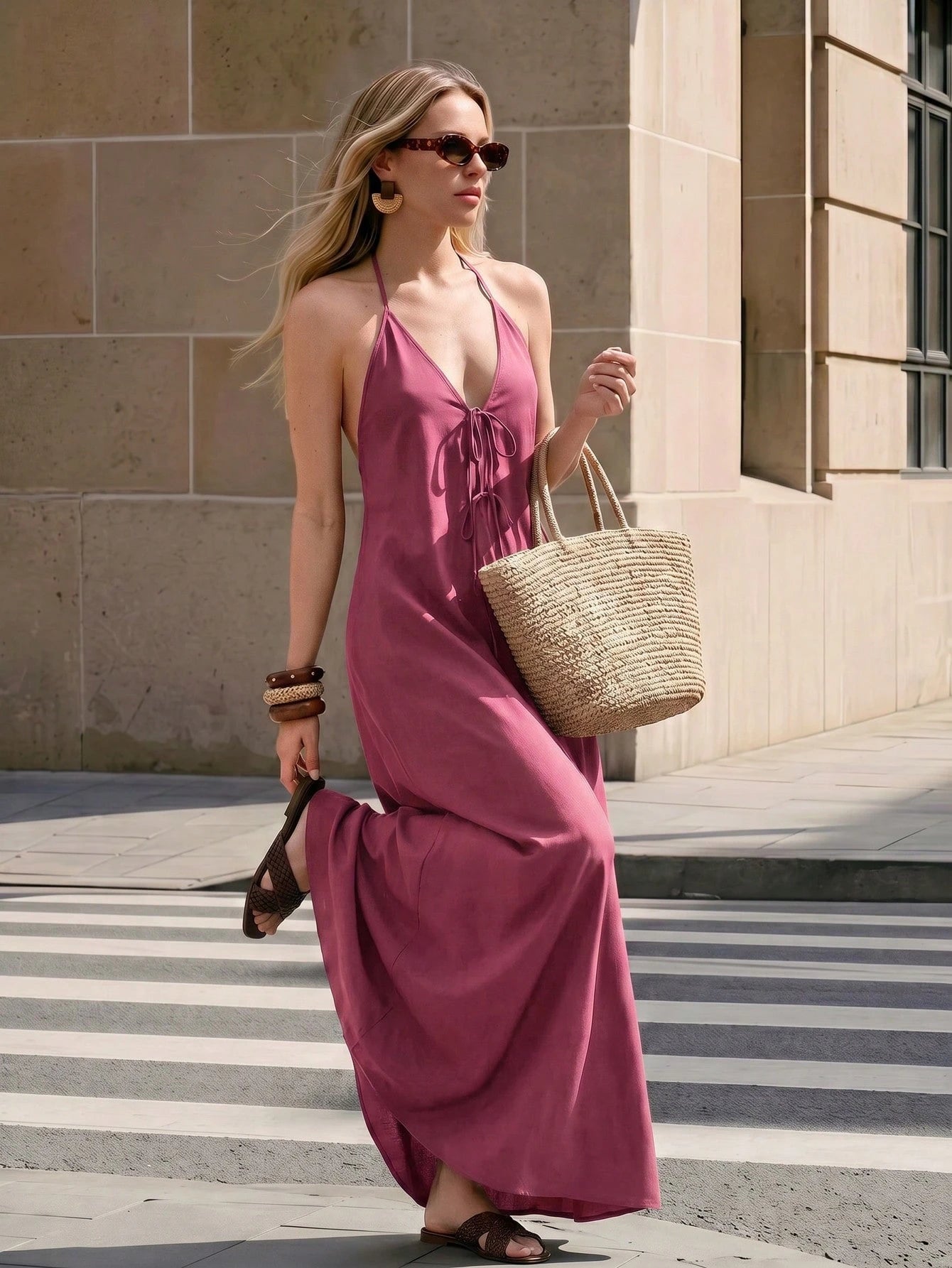 Aveloria Modichic Women's Long Dress Halter Neck A-Line Fit Backless