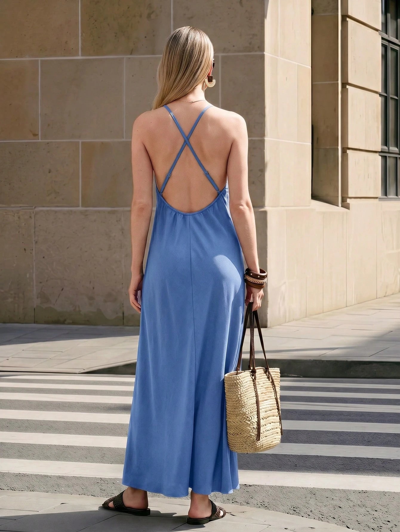 Aveloria Modichic Women's Long Dress Halter Neck A-Line Fit Backless Front Tie Cut Out Deep V-Neck Floor - image 3