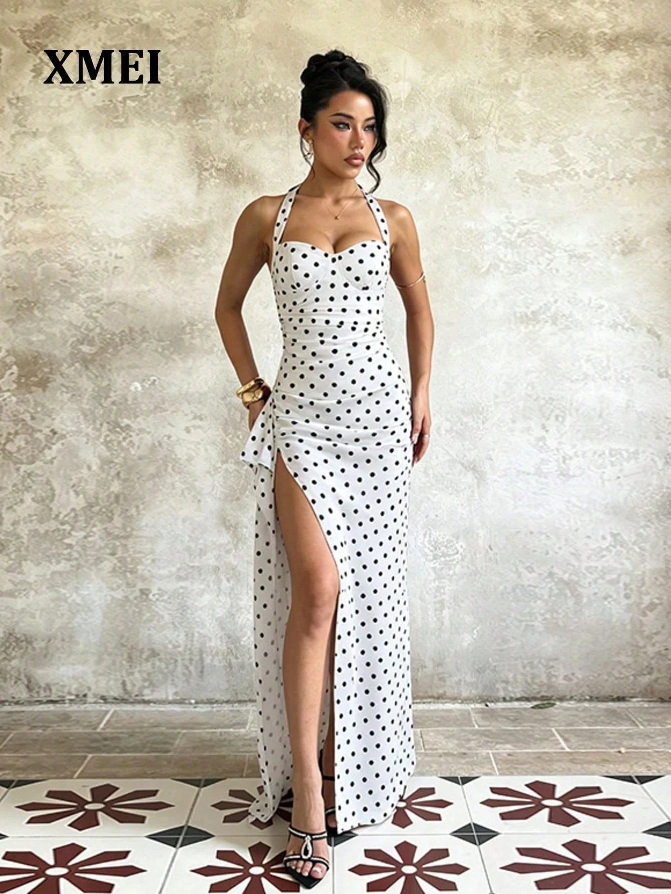 Elegant Sexy Solid Color Party Dress, Featuring Back Slit Design And Asymmetrical/Asymmetrical High Slit To