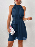 Firerie Solid Belted Halter Dress