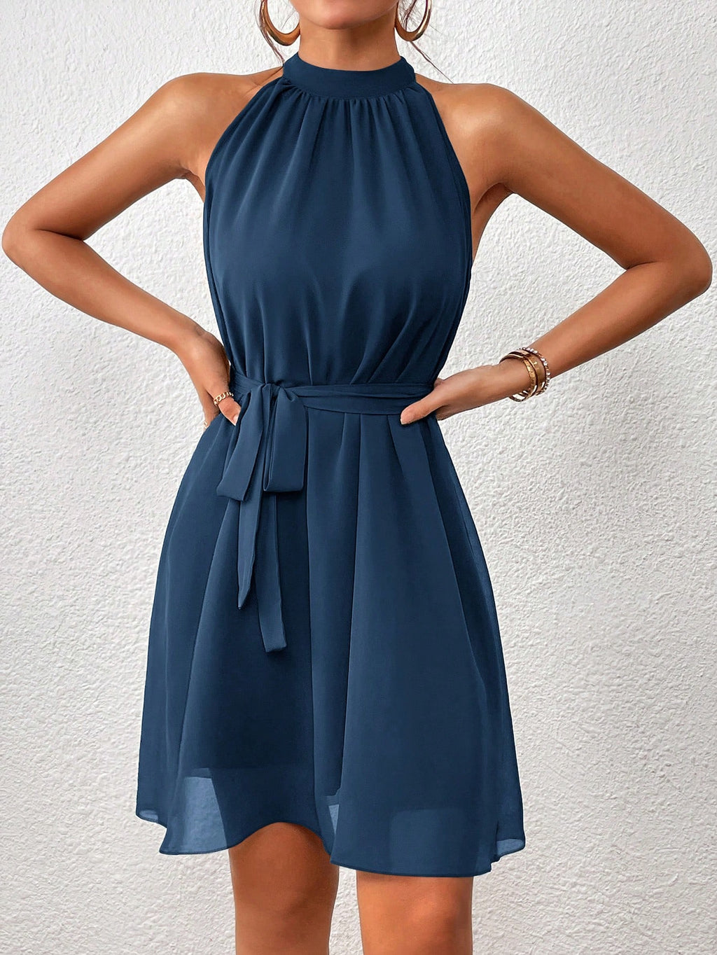 Firerie Solid Belted Halter Dress - image 3