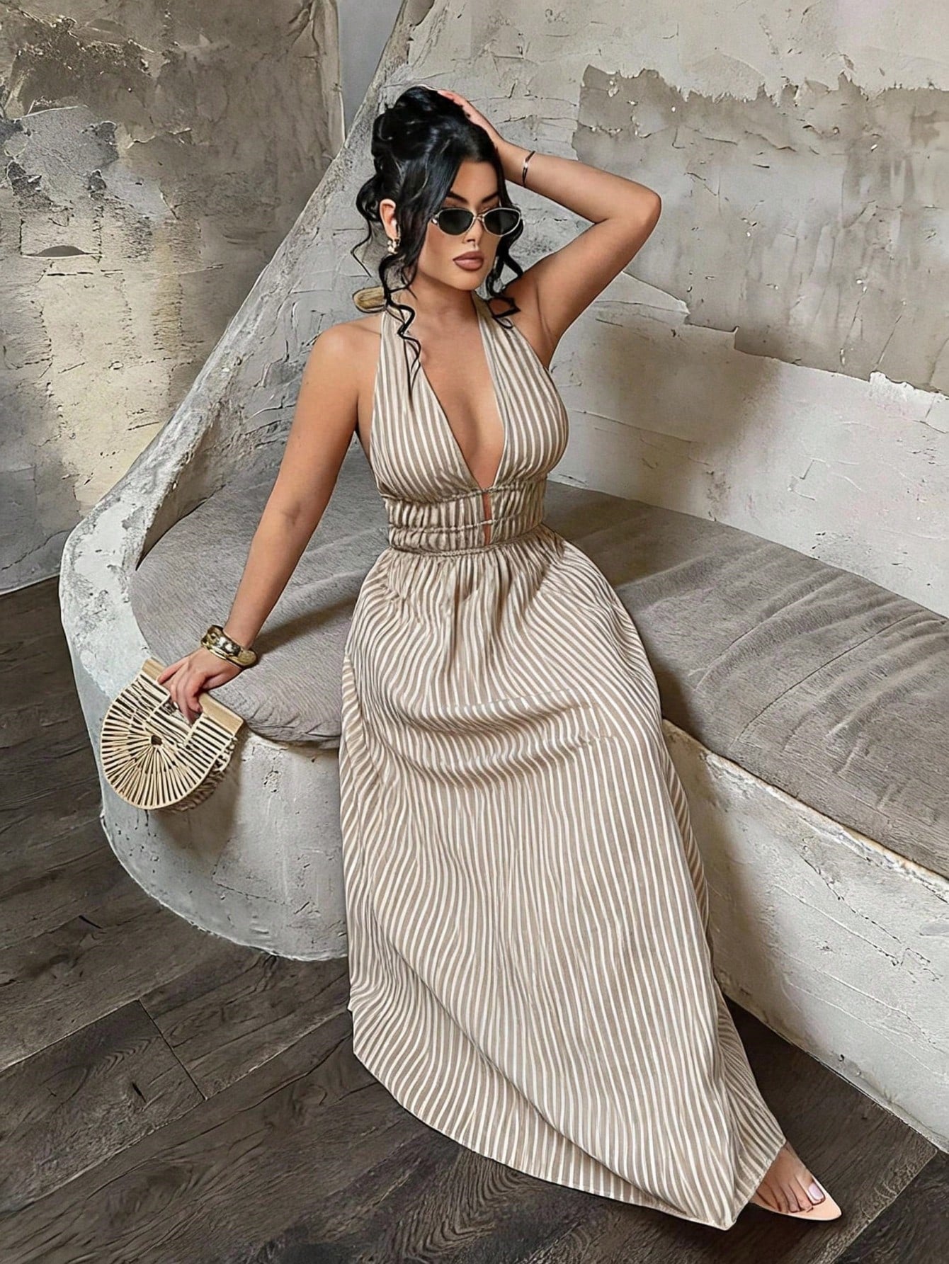 SXY Women's Solid Color Tropical Deep V Neck Ruched Design Sexy Dress,Summer Dresses For Women Beach Vacation - image 14