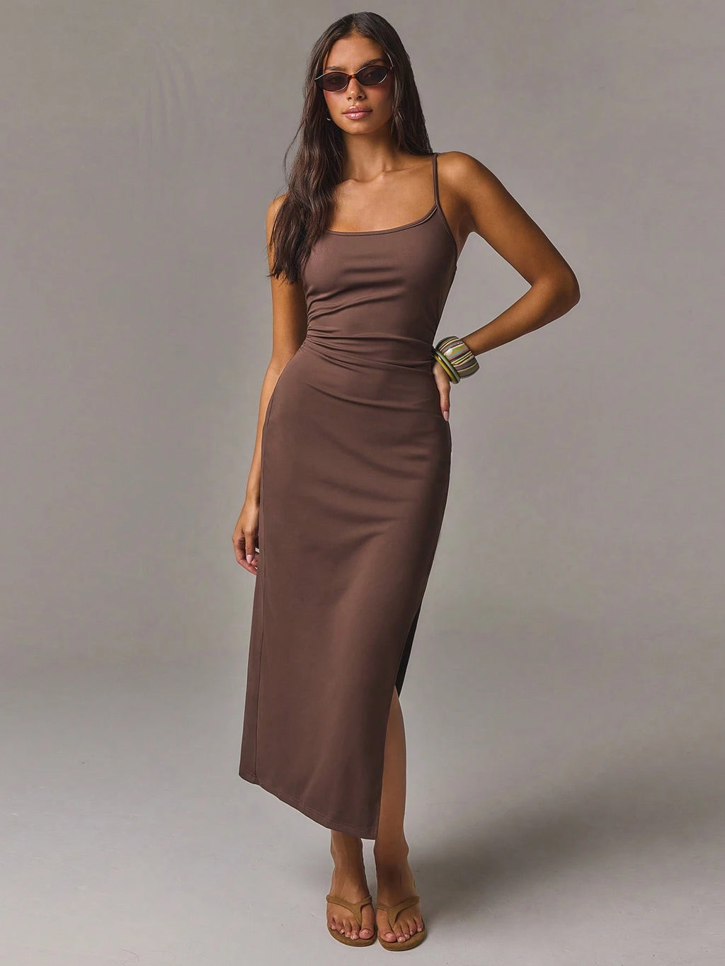 Athîral Women's Casual Brown Knit Dress
