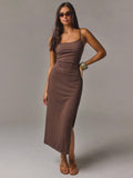 Athîral Women's Casual Brown Knit Dress