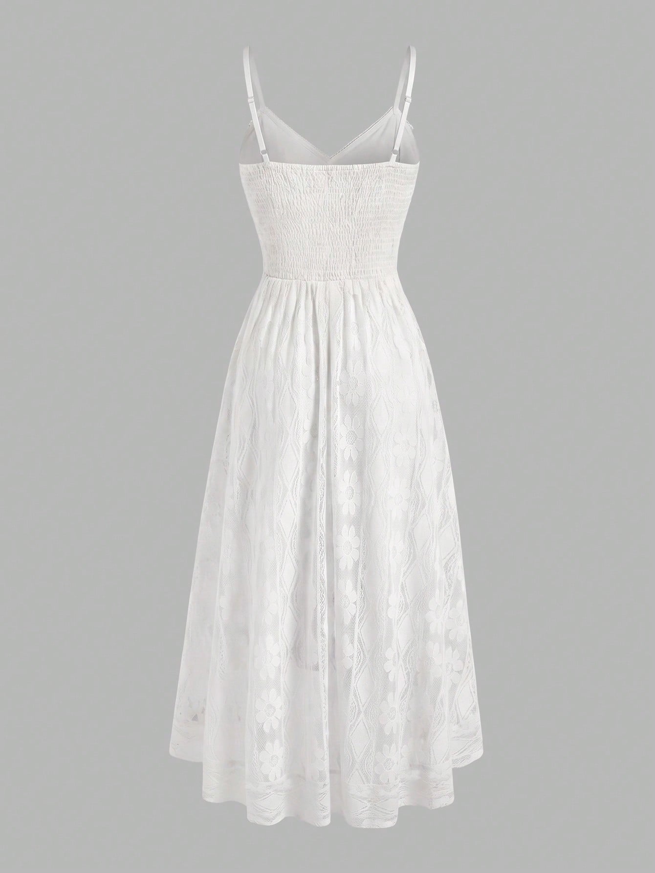 Qadelle Women's Elegant Contrast Lace Pompom Design Maxi Slip Dress