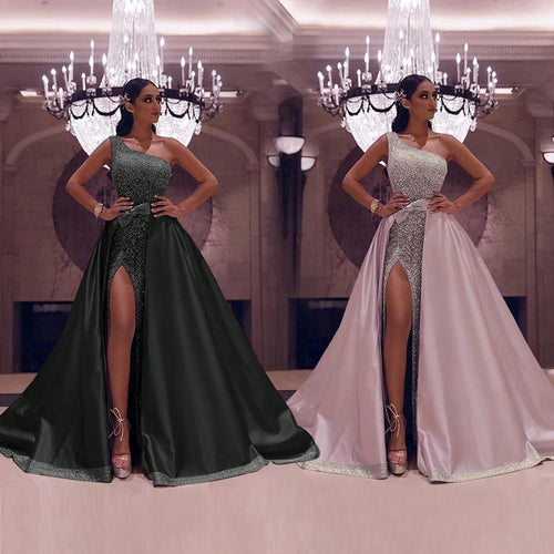 2020 Autumn New European And American Women's Fashion Single-Shoulder Floor-Length Evening Gown - image 2