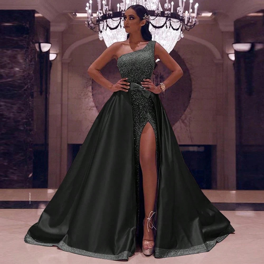 2020 Autumn New European And American Women's Fashion Single-Shoulder Floor-Length Evening Gown - image 3