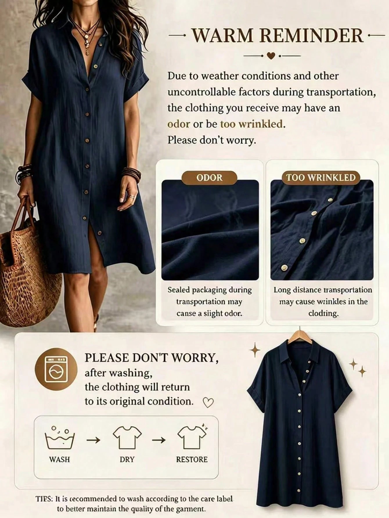 Women's Casual Ivory Woven Shirt Dress, Collared Short Sleeve Front