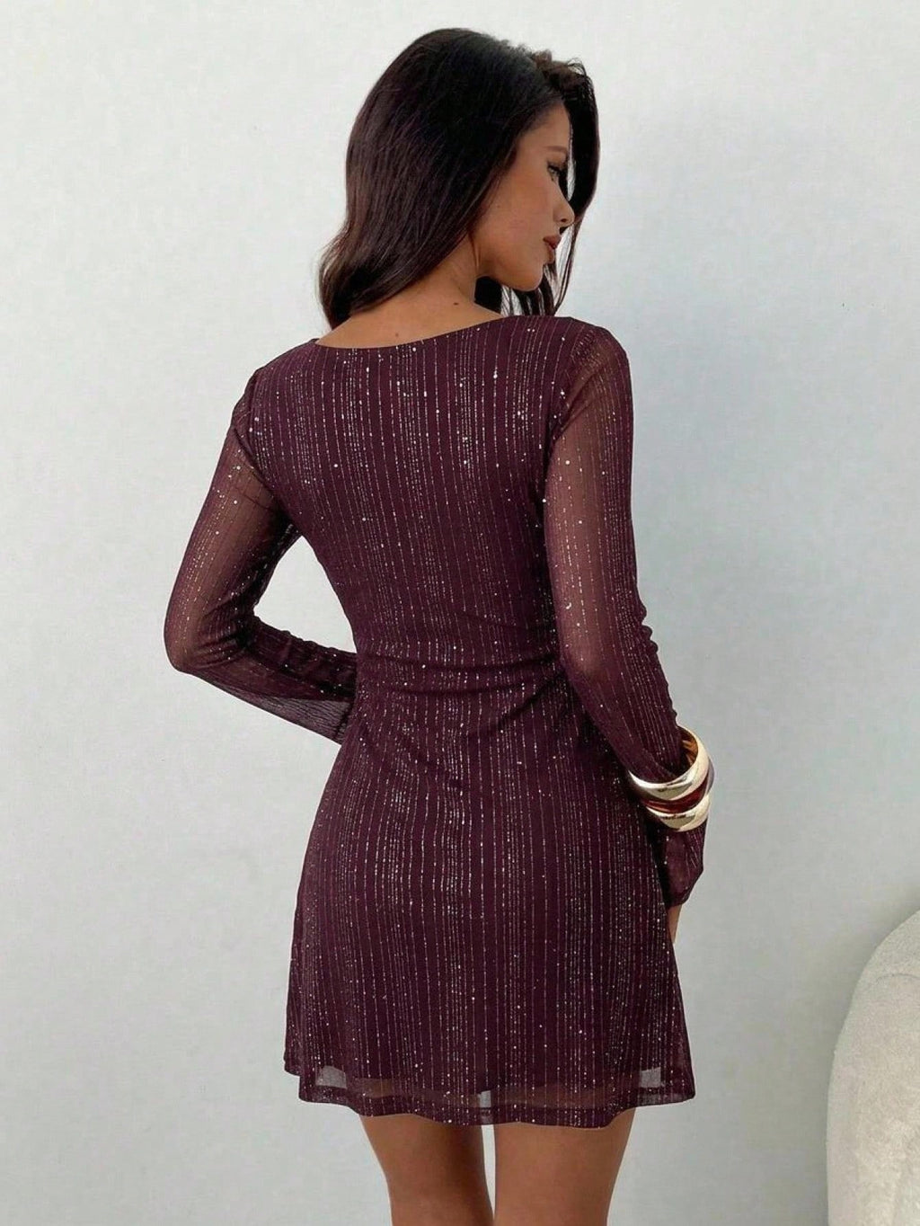 Aloruh Burgundy Mesh Mini Dress Romantic Sexy Date Club Night Out Goddess Outfit Autumn Outfits Clothes Beach - image 9