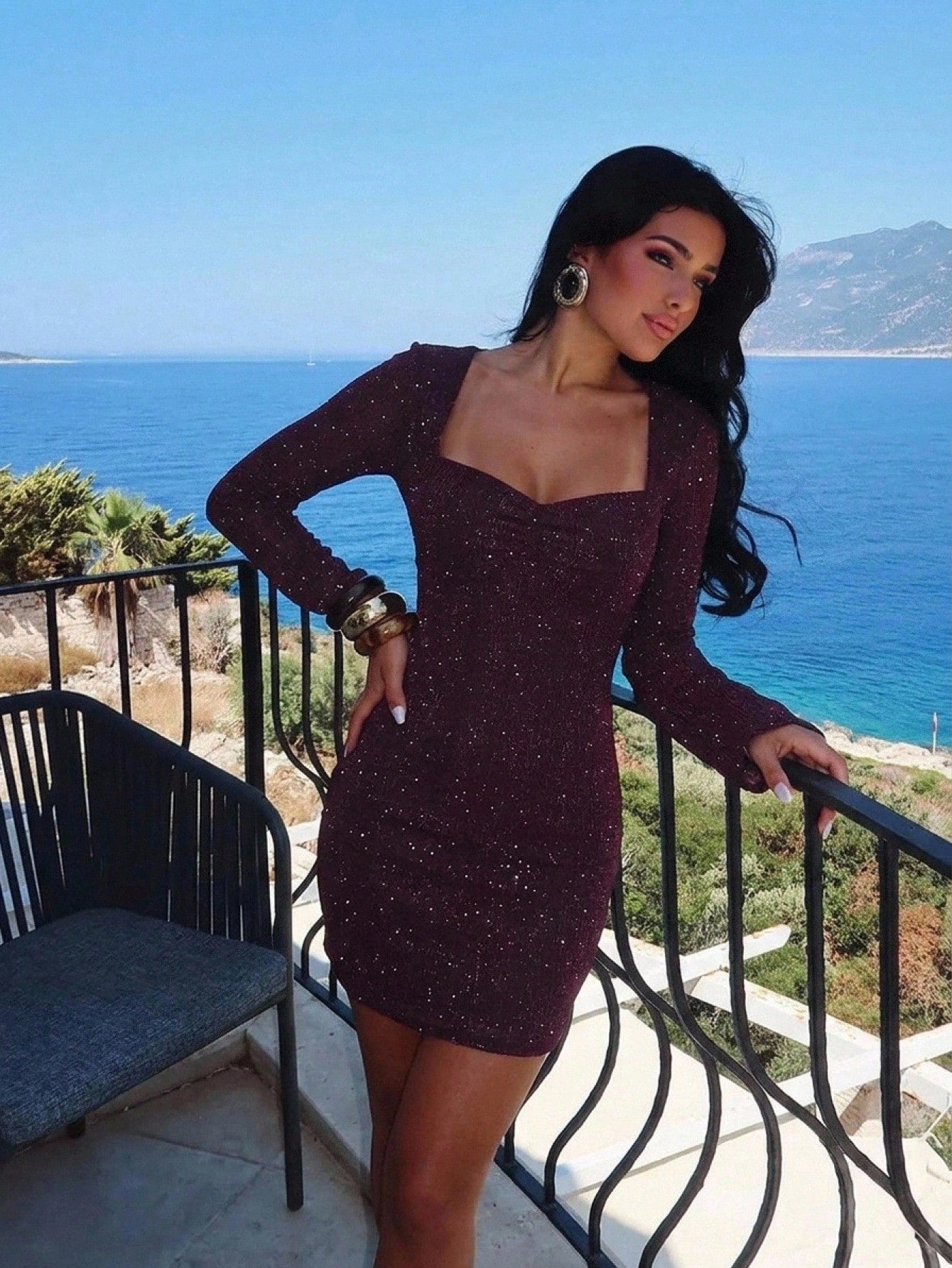 Aloruh Burgundy Mesh Mini Dress Romantic Sexy Date Club Night Out Goddess Outfit Autumn Outfits Clothes Beach - image 13