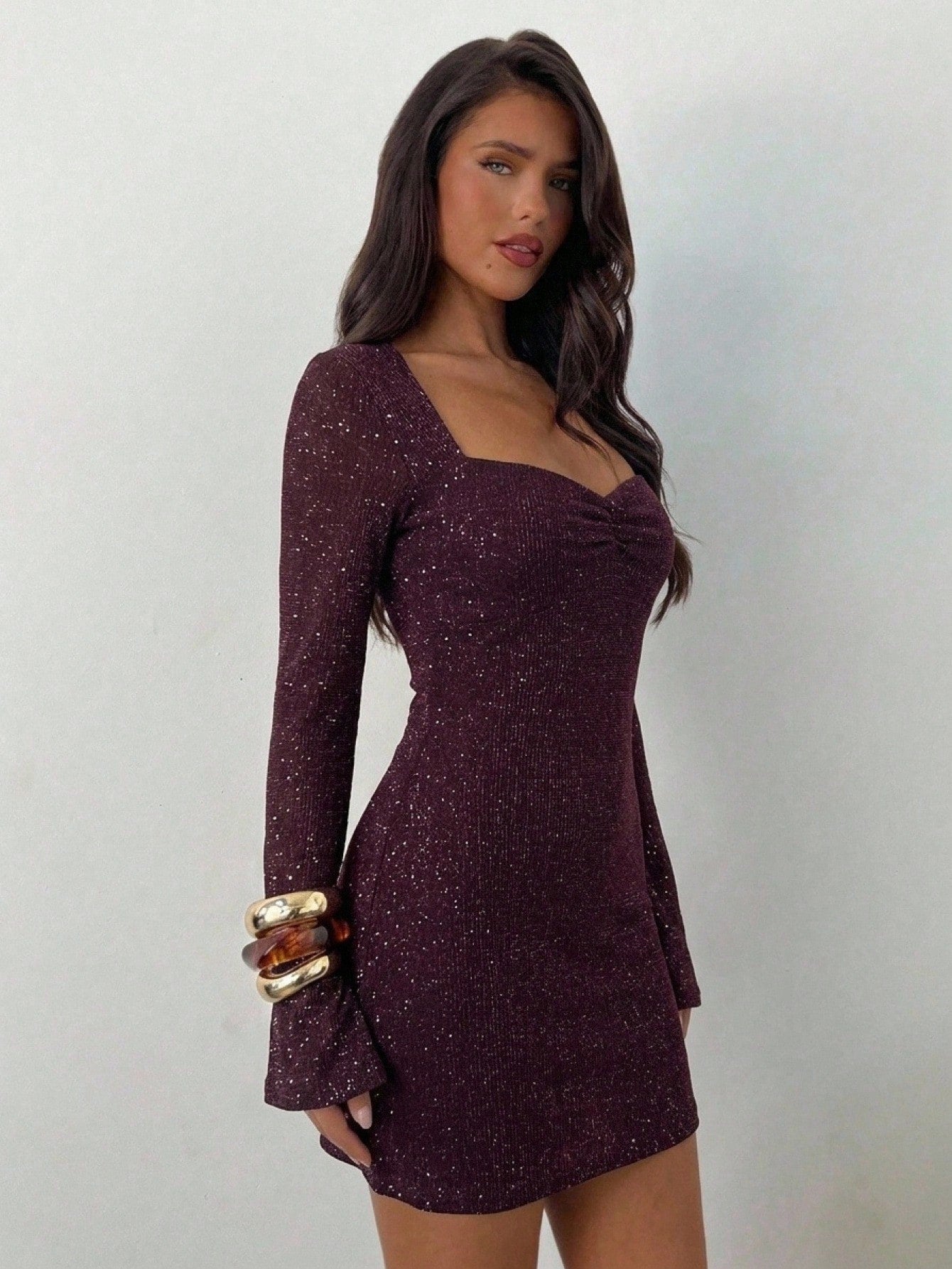 Aloruh Burgundy Mesh Mini Dress Romantic Sexy Date Club Night Out Goddess Outfit Autumn Outfits Clothes Beach - image 15